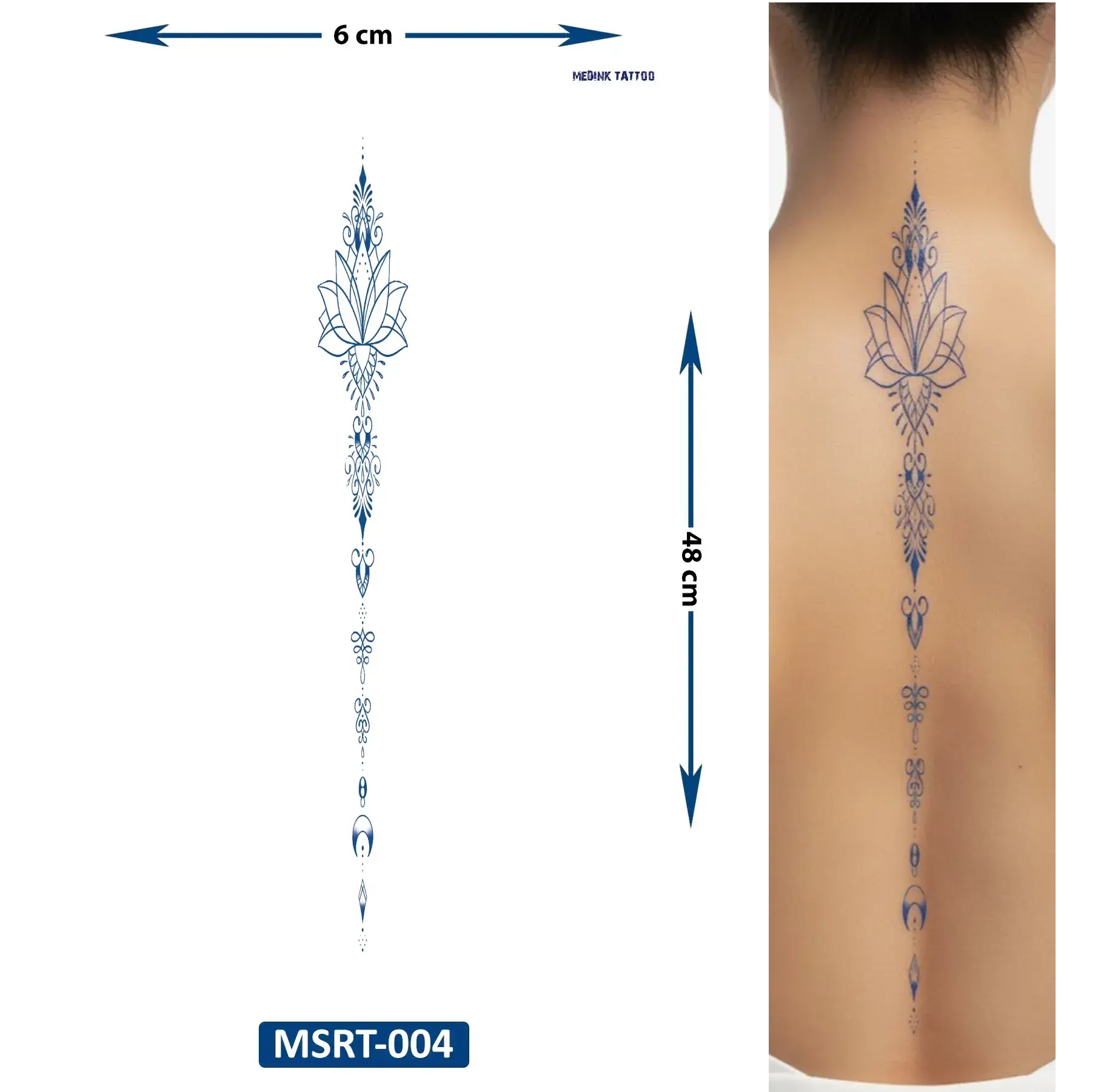 Sıralı Lotus Çiçeği 48 cm Büyük Boy Yarı Kalıcı Sırt Dövmesi