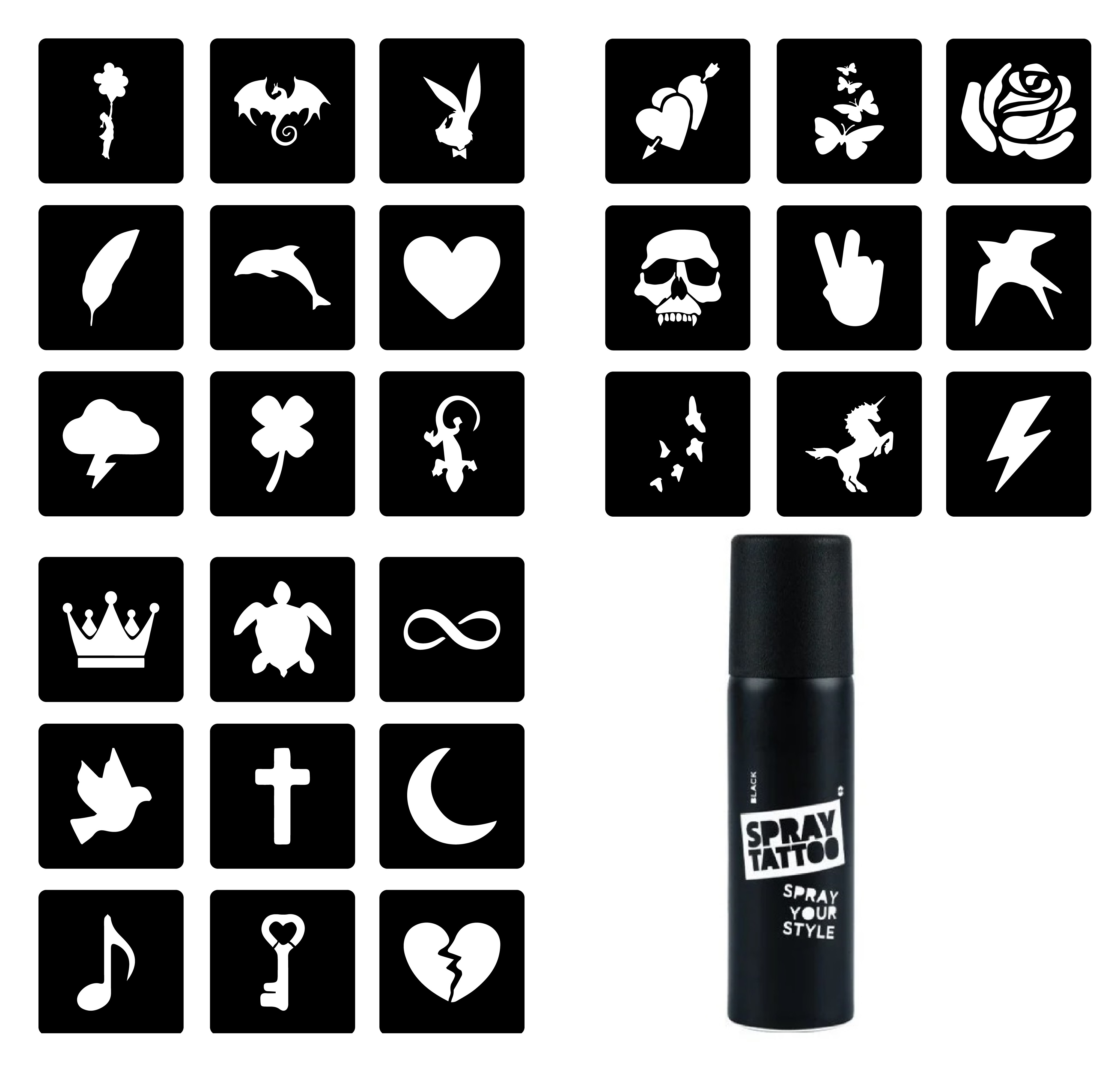 Minimal 27 Adet Şablon ve Spray Tattoo Geçici Dövme Seti
