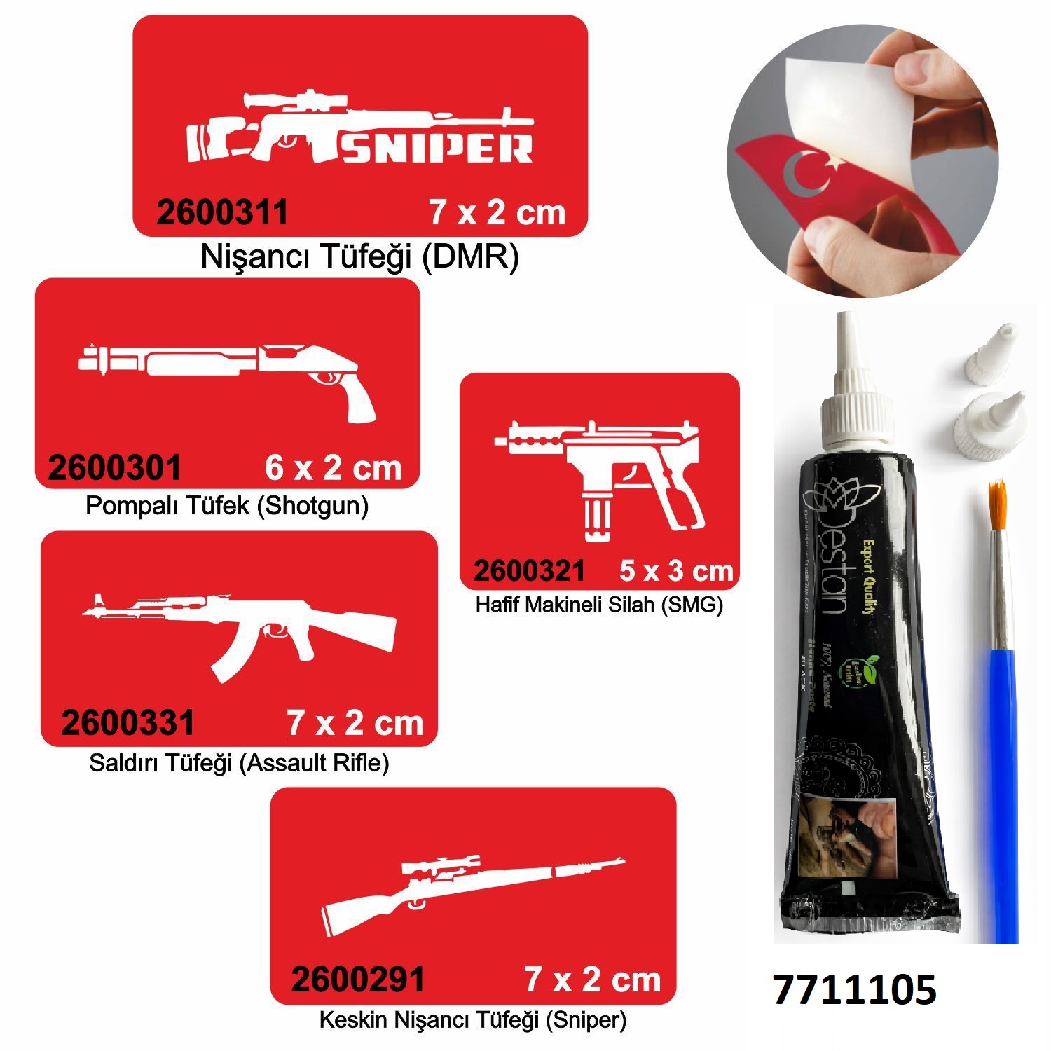 Silah Desen Serisi Hint Kınası ile Geçici Dövme Yapma Seti