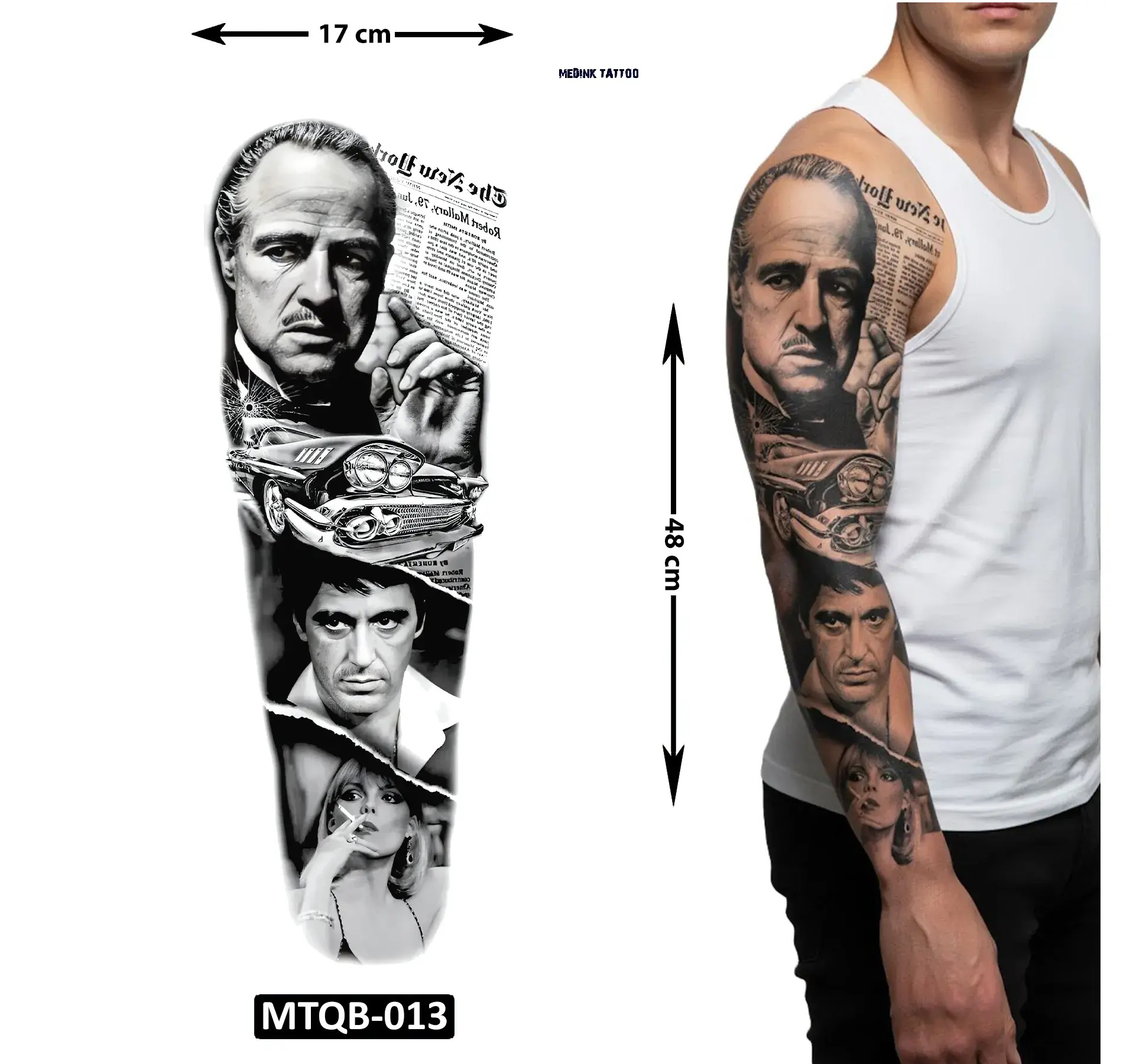 God Father 1 Haftalık Tam Kol Bacak Yapıştırma Geçici Dövme 48 CM