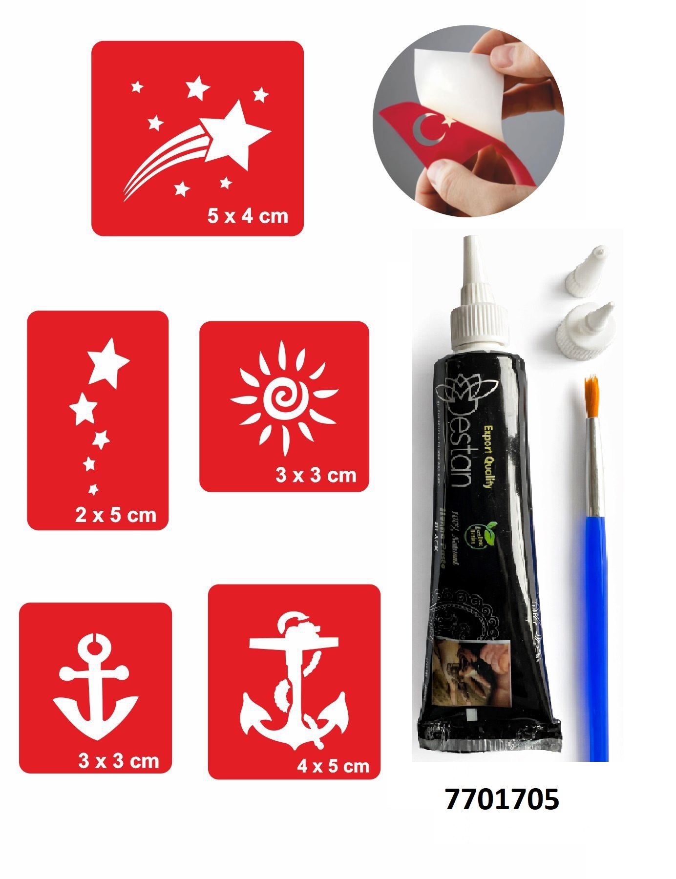 Yıldız Çapa Desenleri Hint Kınası ile Geçici Dövme Yapma Seti