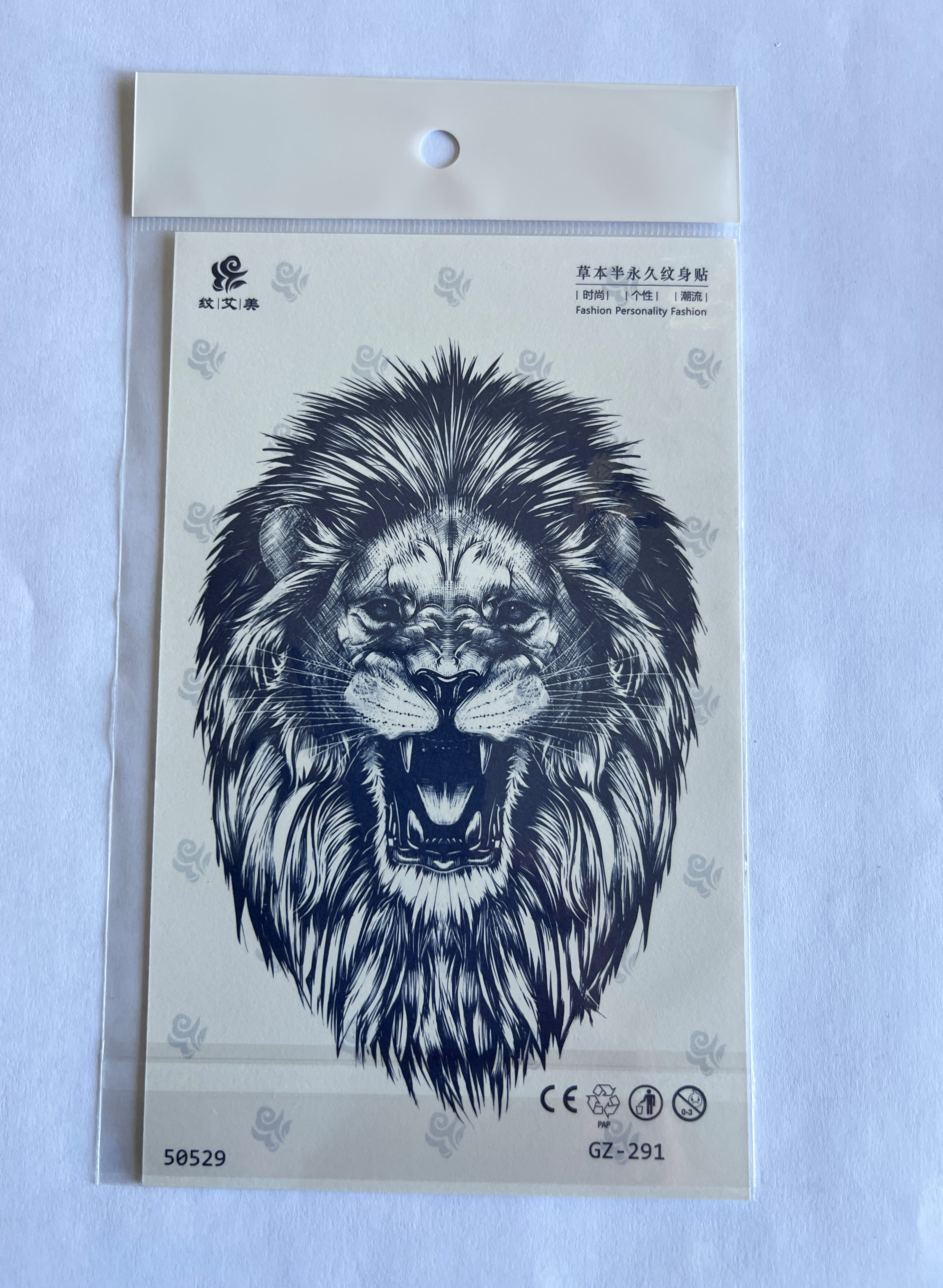 Aslan 18x11 cm Yarı Kalıcı Geçici Dövme