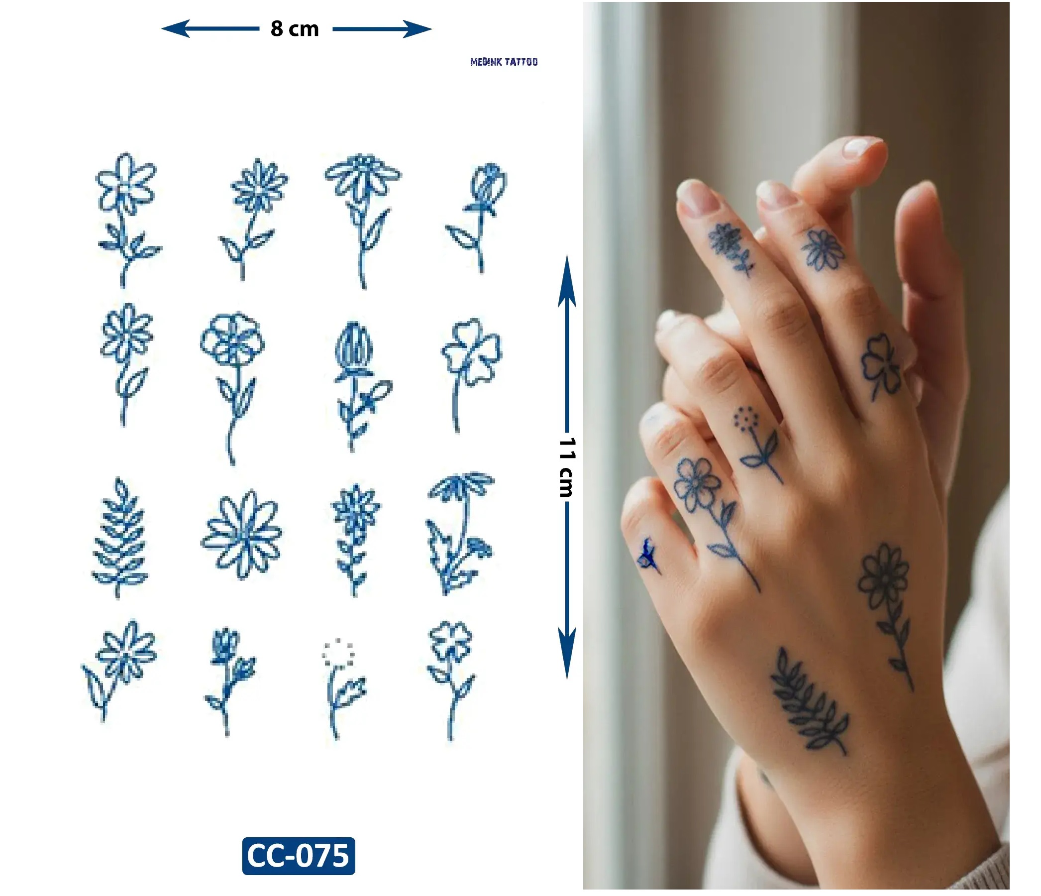 Çiçek Minimal Parmak Dövmeleri Yarı Kalıcı Geçici Dövme