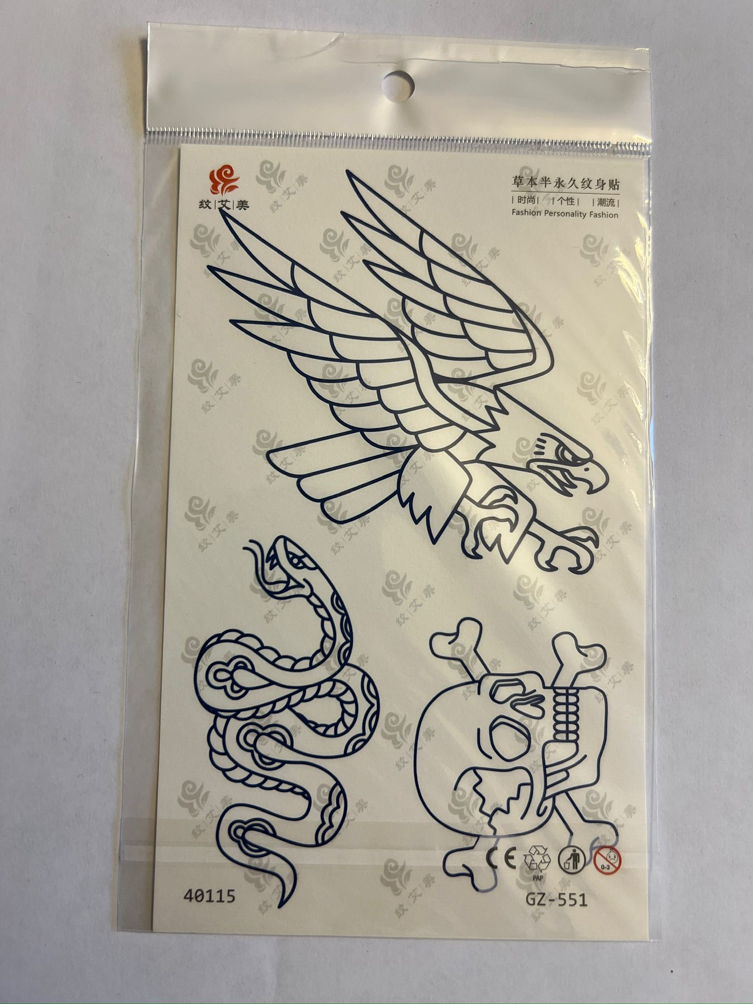Kartal Yılan 18x11 cm Yarı Kalıcı Hayalet Geçici Dövme Yapıştırma Dövme