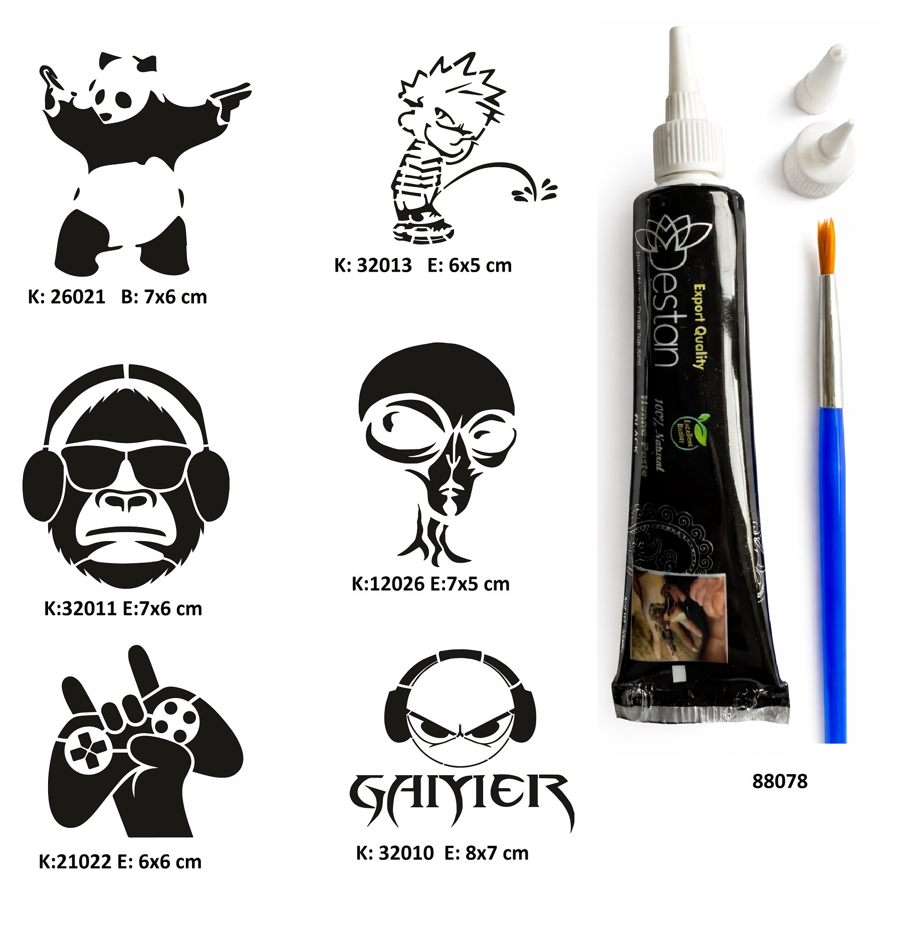 Çılgın Oyuncu Tüp Kına ve Fırça hediyeli Tattoo Geçici Dövme Seti