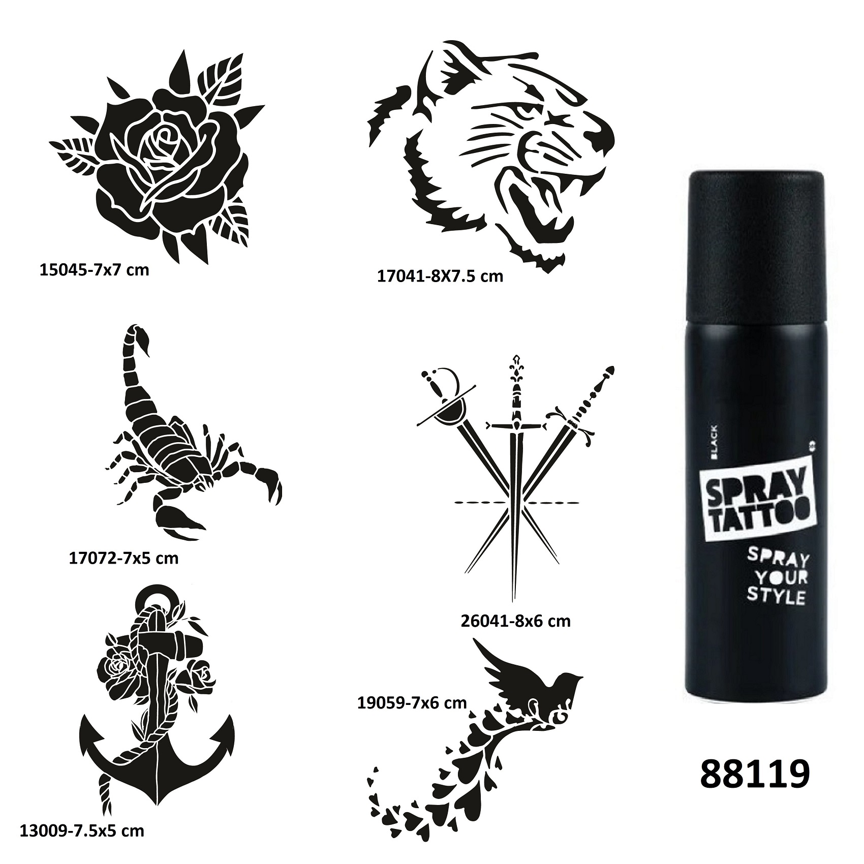 Akrep Gül Spray Tattoo Geçici Dövme Seti Dark Sprey Dövme Kiti
