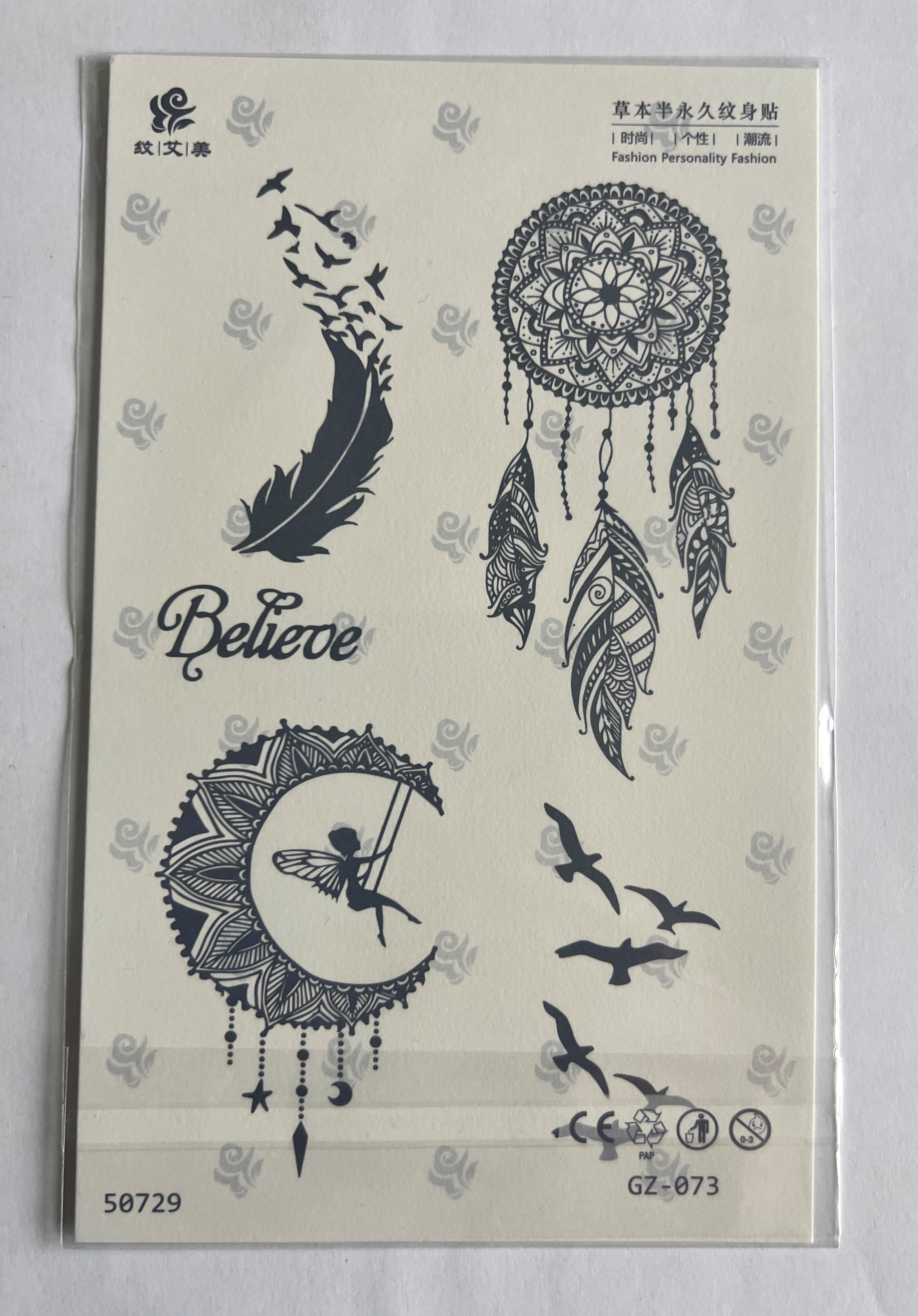 Tüy Peri Yarım Kol Yarı Kalıcı 1 Ay Kalıcı Geçici Dövme 18x11 cm