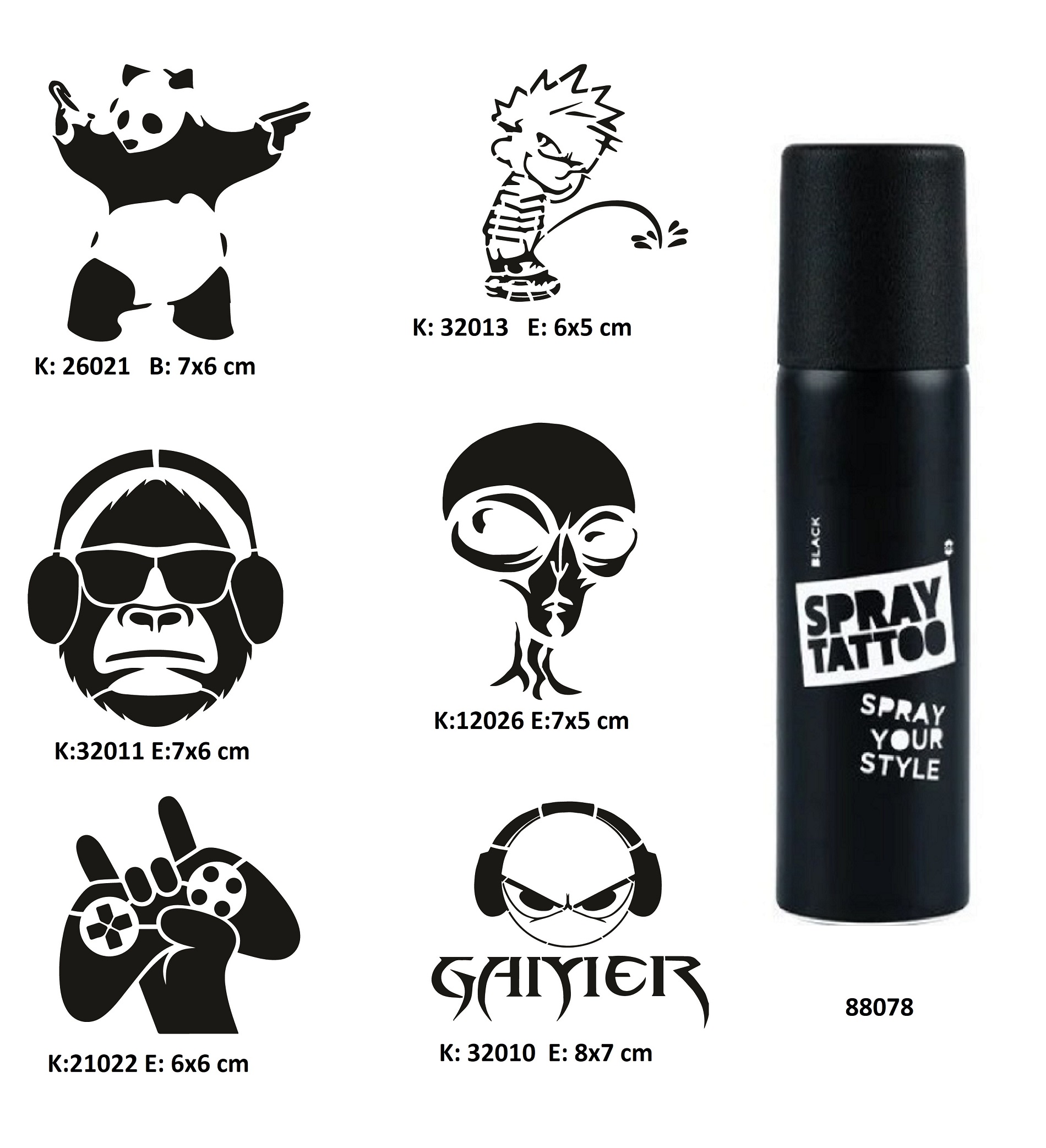 Çılgın Oyuncu Spray Tattoo Geçici Dövme Seti Sprey Dövme Kiti