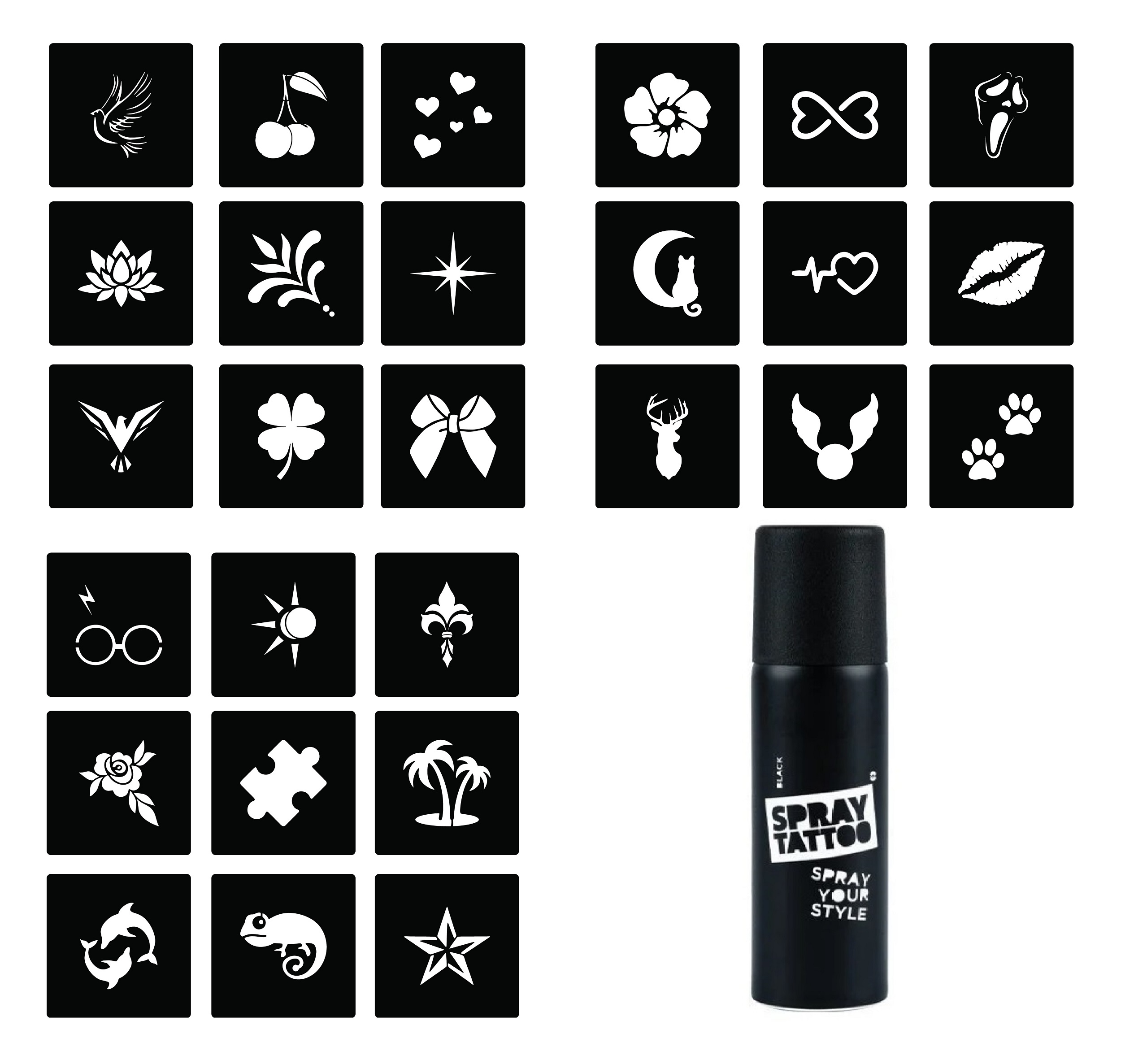 Minimal 27 Adet desen ve Spray Tattoo Geçici Dövme Seti