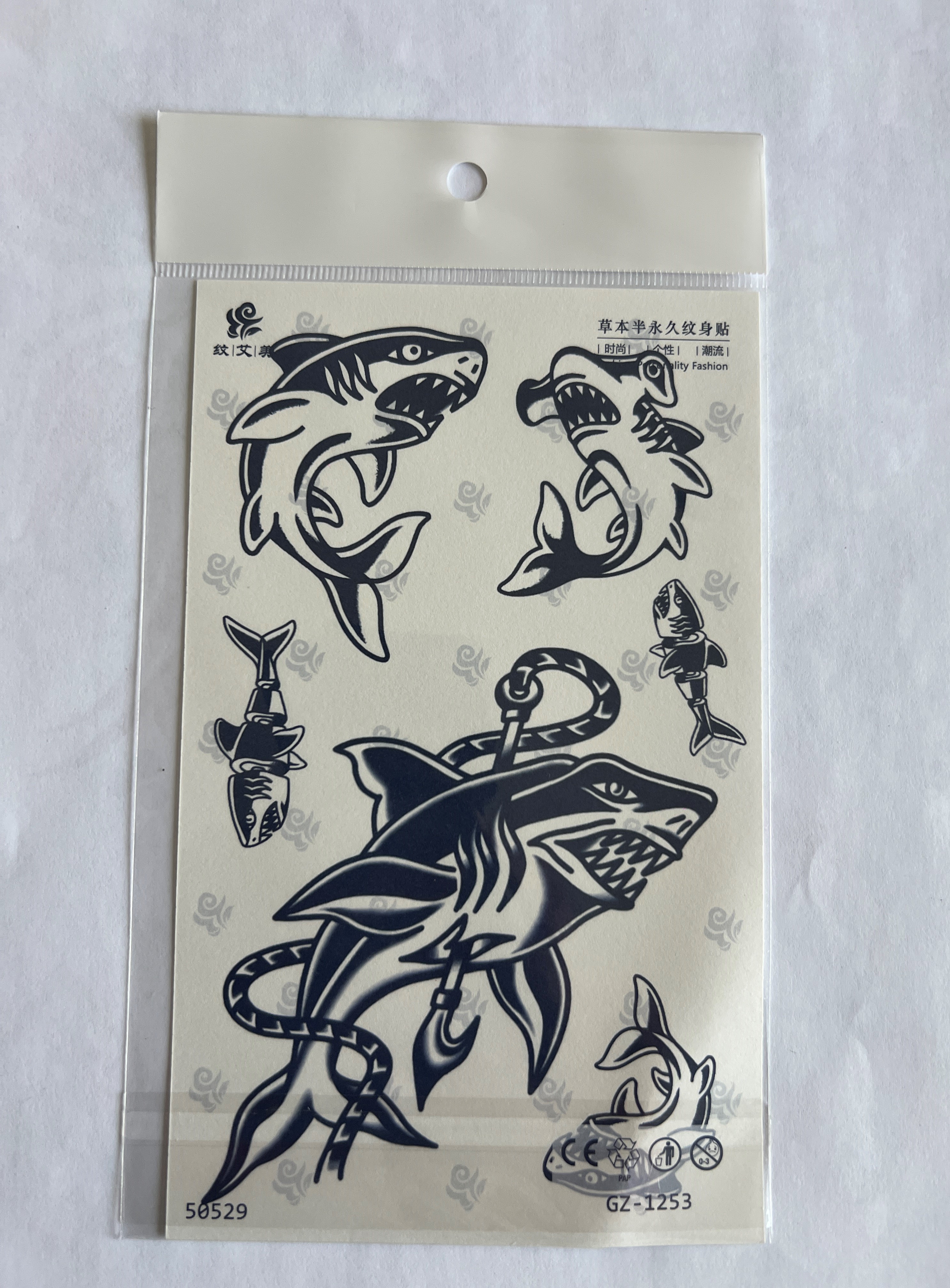 Köpek Balığı 18x11 cm Yarı Kalıcı Geçici Dövme