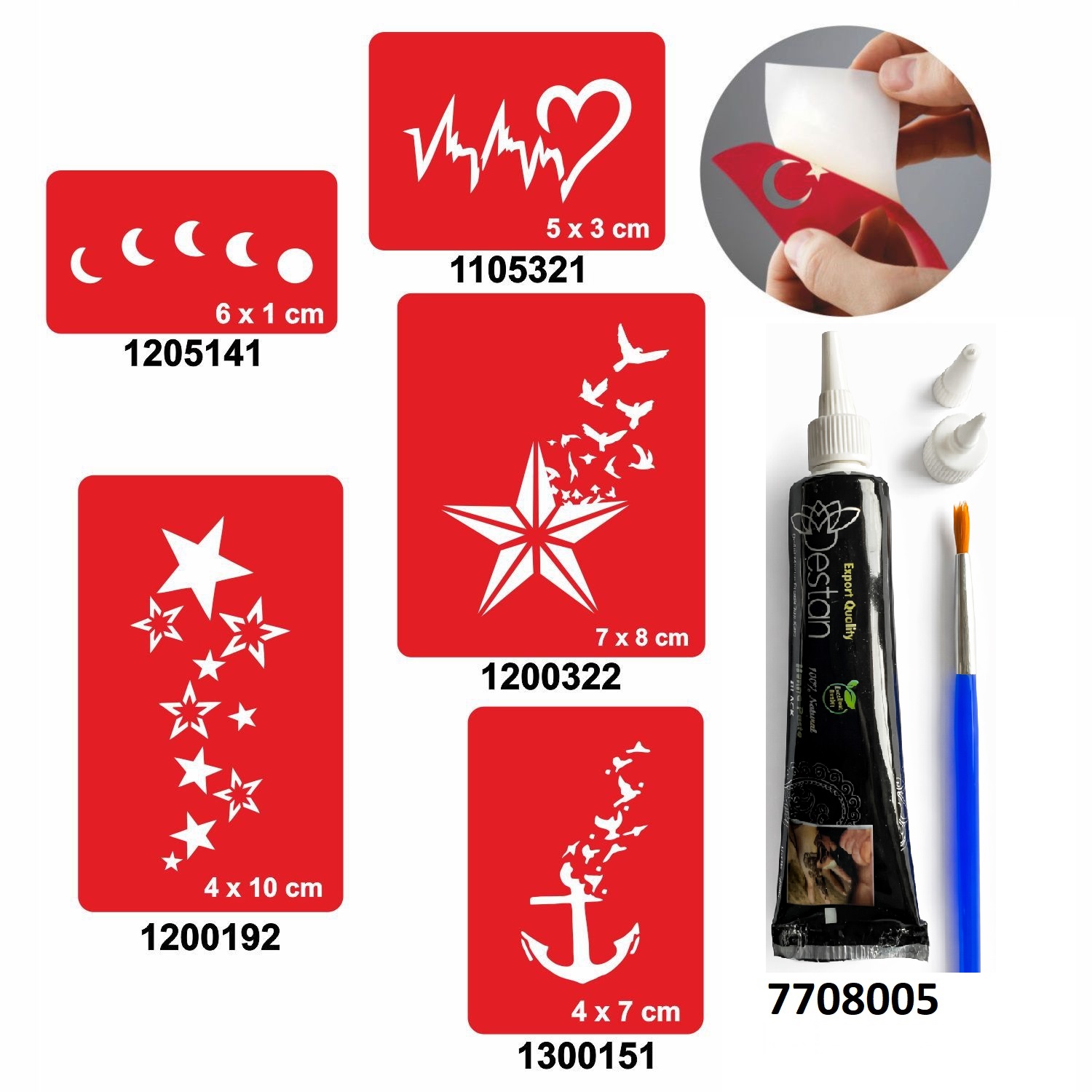 Kalp ve Yıldız Desenleri Hint Kınası ile Geçici Dövme Yapma Seti