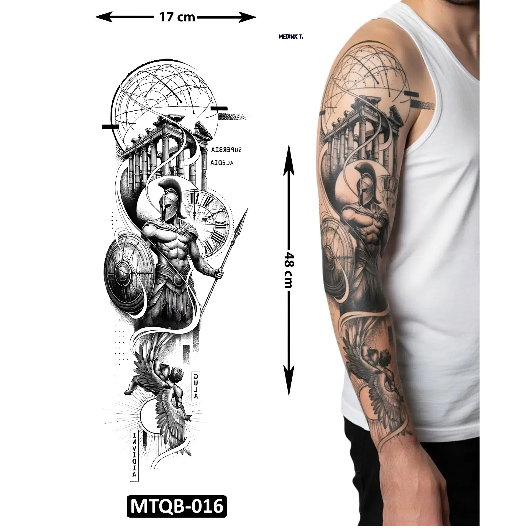 Mücadele 1 Haftalık Tam Kol Bacak Yapıştırma Geçici Dövme 48 CM