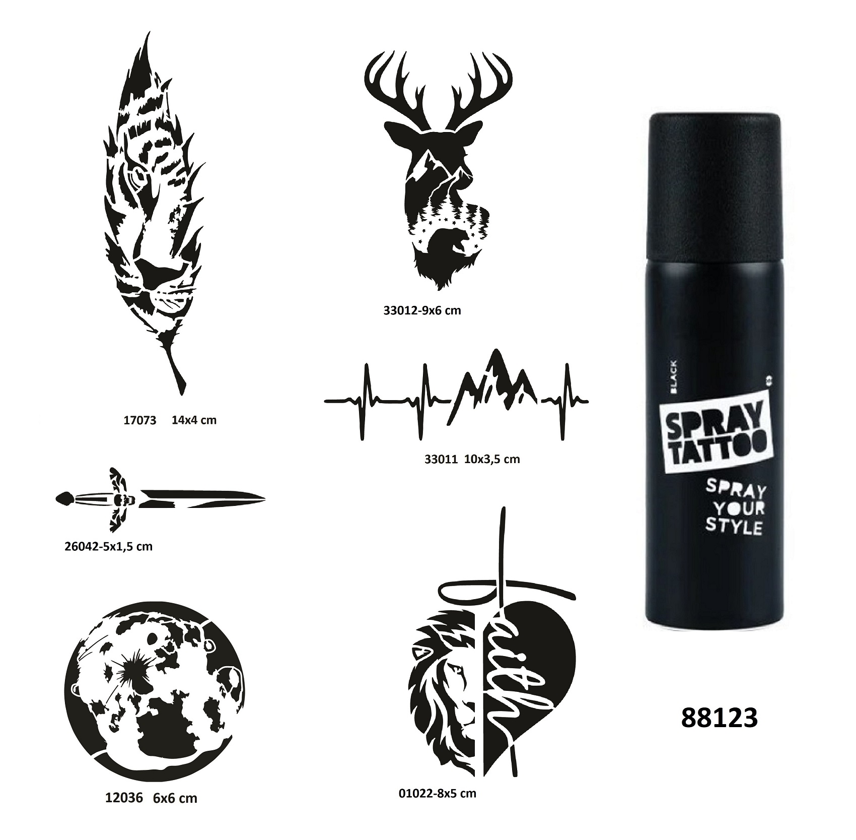 Doğa Serisi Spray Tattoo Geçici Dövme Yapma Seti Dark Siyah