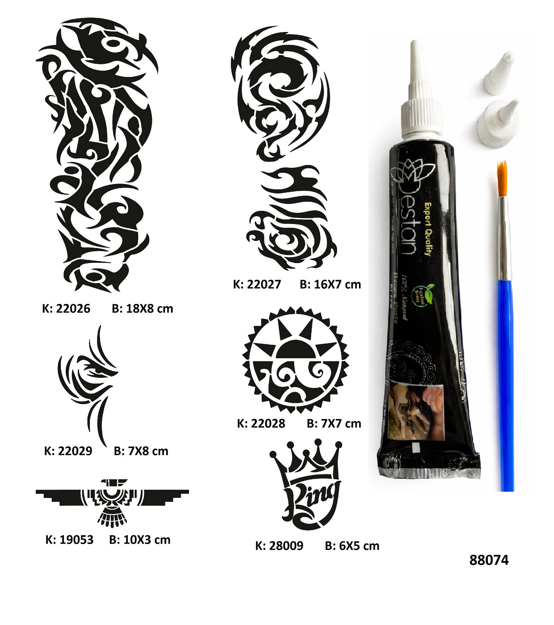 Tribal ve Kol Tüp Kına ve Fırça hediyeli Tattoo Geçici Dövme Seti
