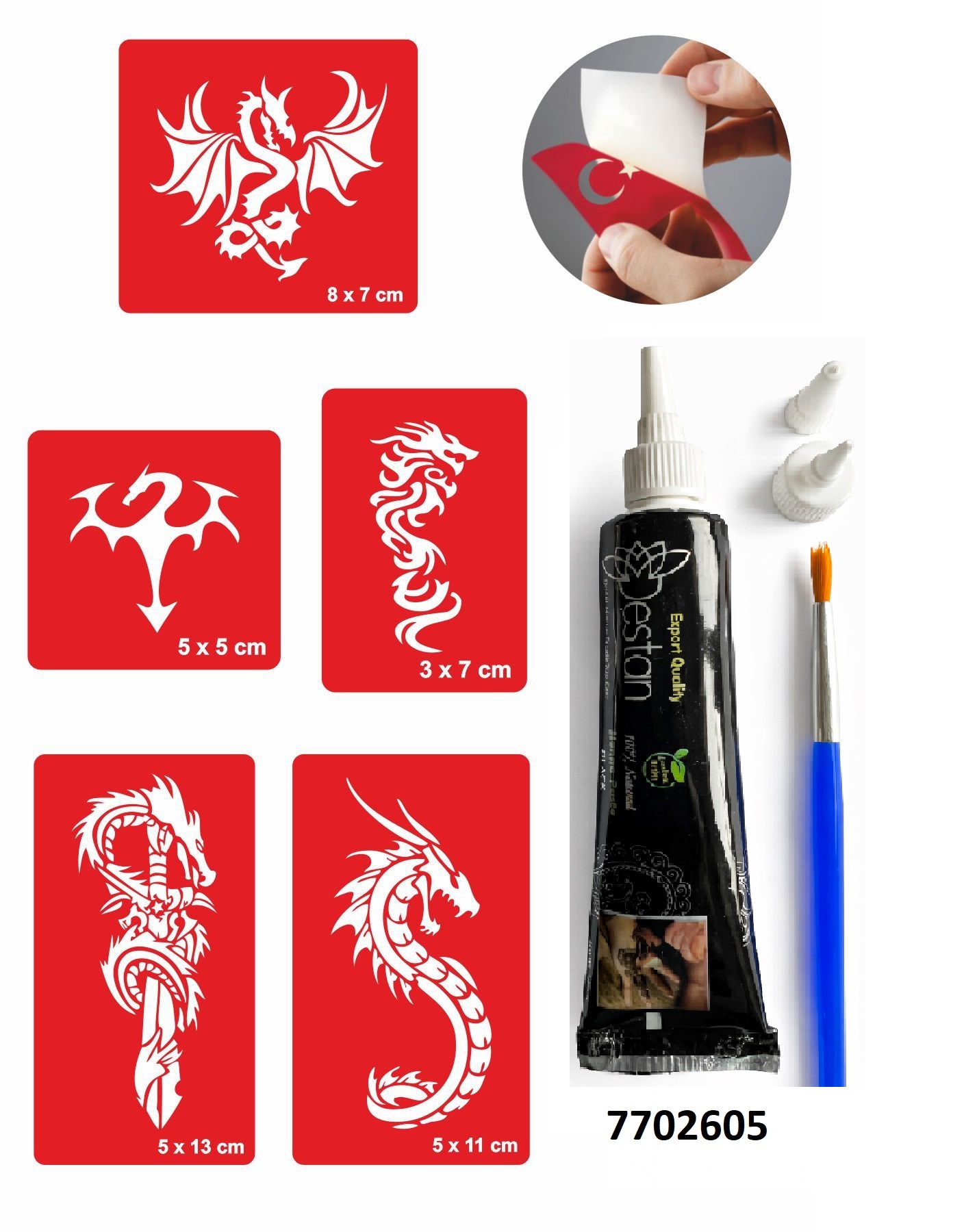 Dragon Hint Kınası ile Geçici Dövme Yapma Seti