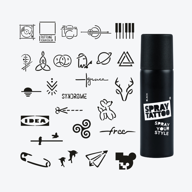 Stockholm City Pack Spray Tattoo Geçici Dövme Seti 26 Desen 1 Siyah Sprey