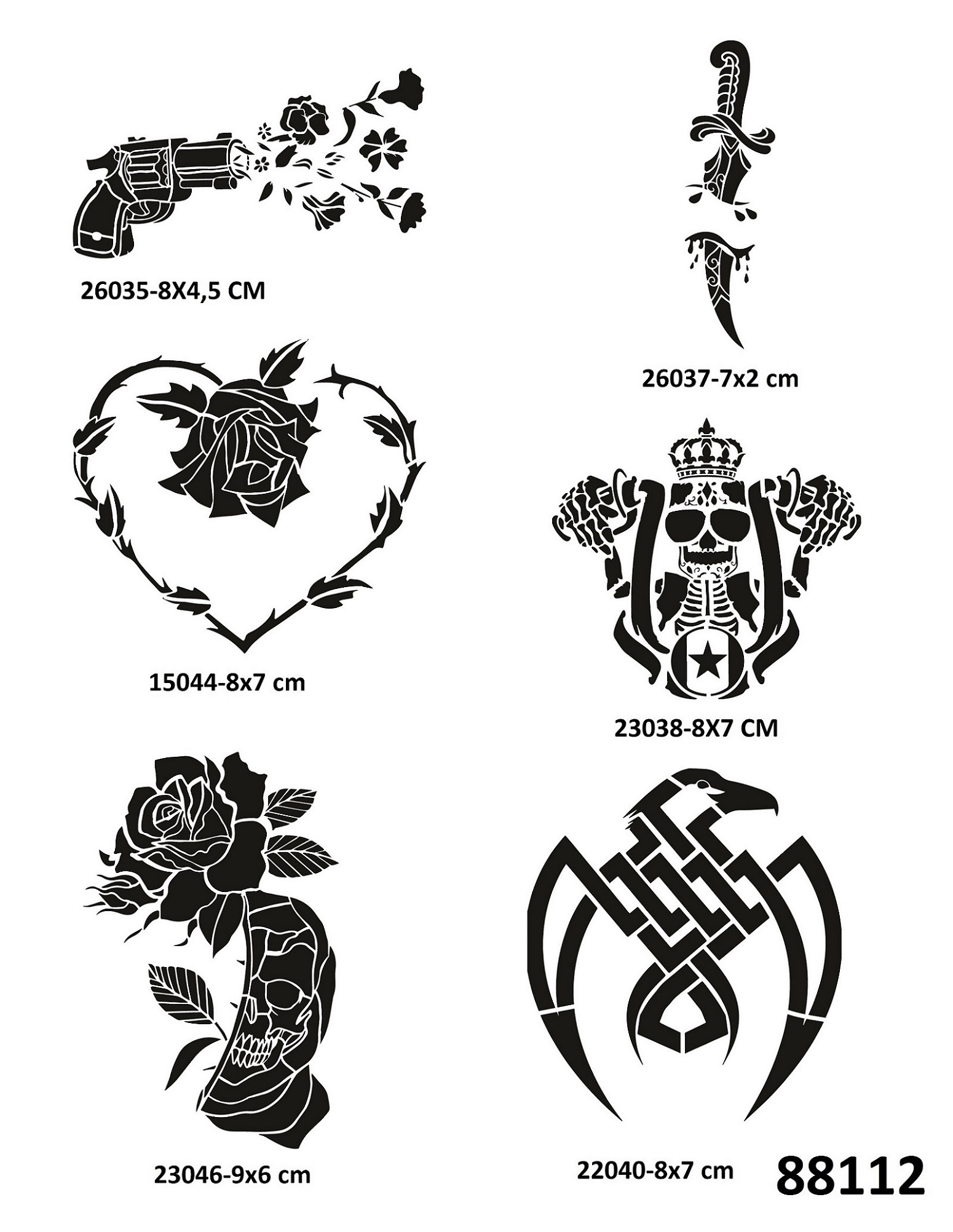 Silah Kartal 6 Adet Geçici Dövme Şablonu Tattoo Stencil Modelleri