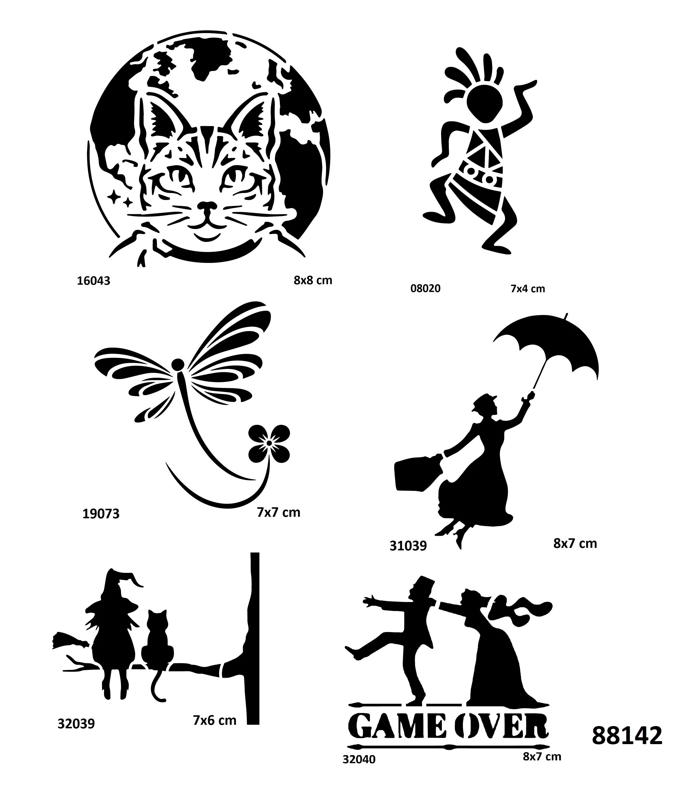 Kedi Cadı 6 Adet Stencil Dövme Kalıbı Şablon