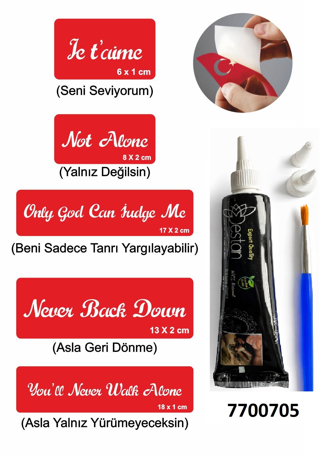 Popüler Sloganlar Hint Kınası ile Geçici Dövme Yapma Seti