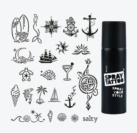 Sea Vibes City Pack Spray Tattoo Geçici Dövme Seti 23 Desen 1 Siyah Sprey
