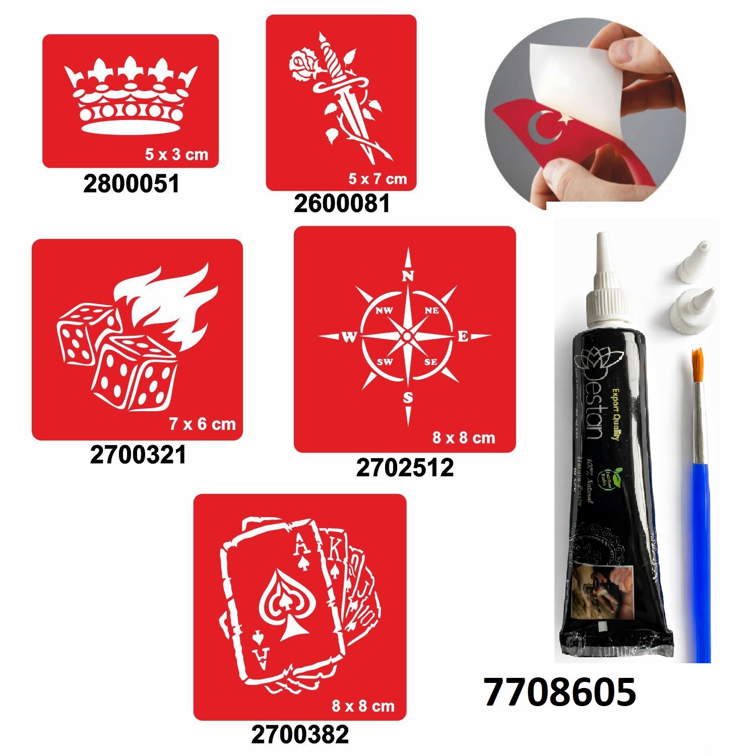 Rota ve Şans Desenleri Hint Kınası ile Geçici Dövme Yapma Seti