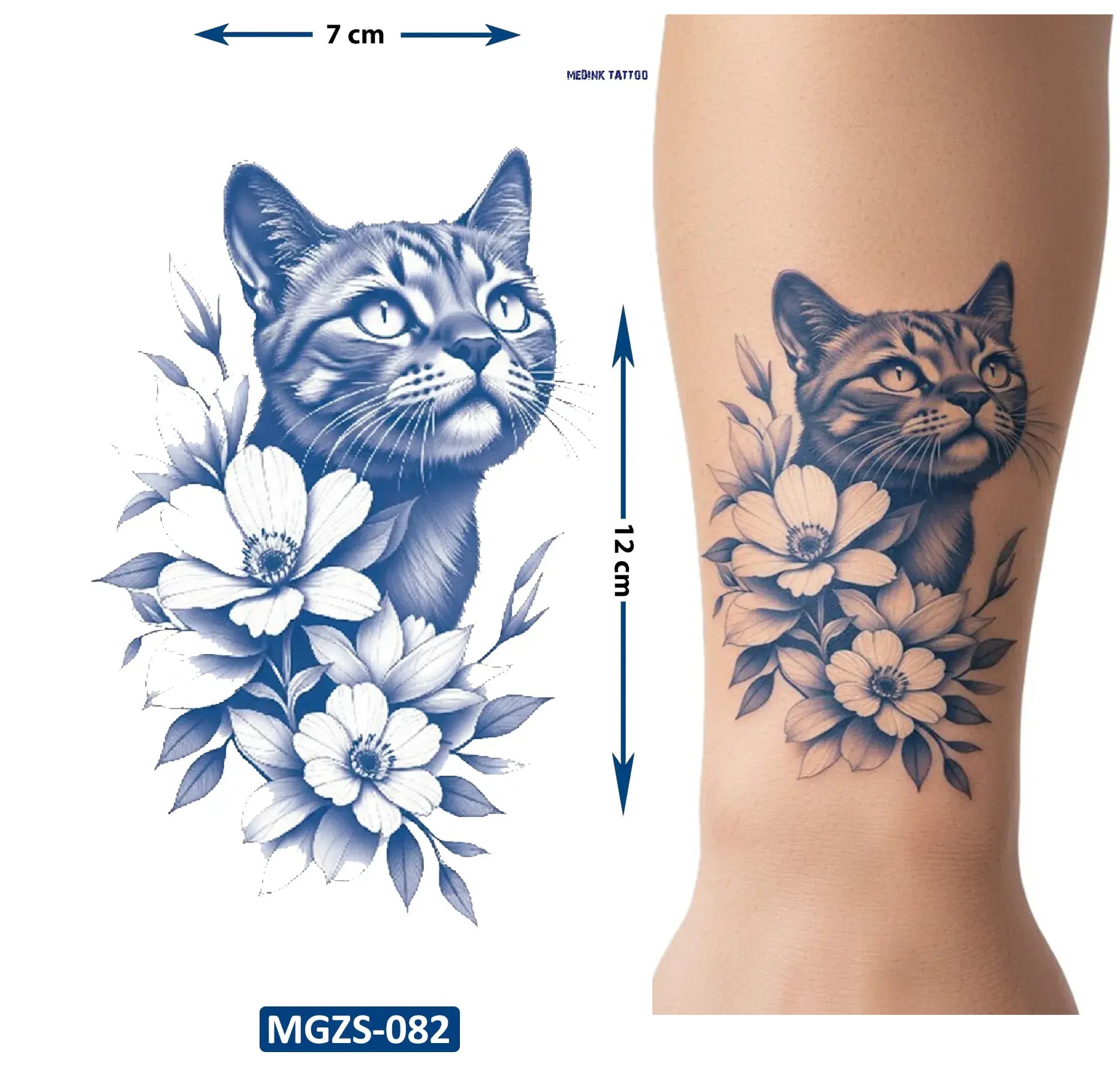 Çiçek Kedi Geçici Dövme Yarı Kalıcı Aylık Yapıştırma Dövme
