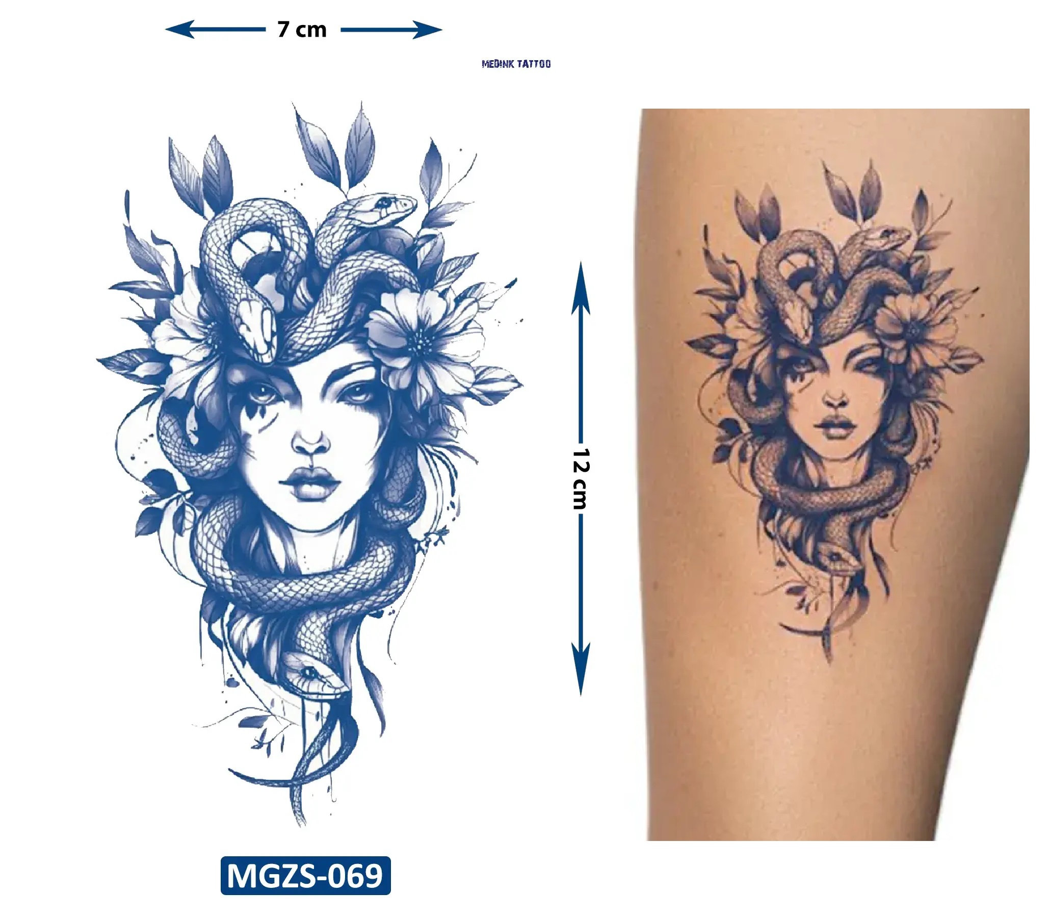 Medusa Yılan Saçlı Geçici Dövme Yarı Kalıcı Aylık Yapıştırma Dövme