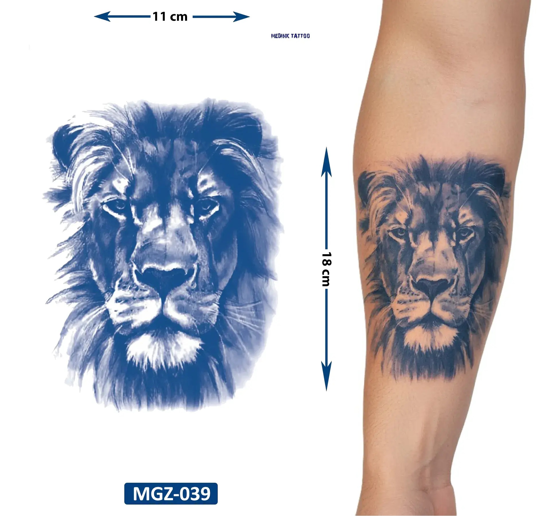 Aslan 18x11 cm Yarı Kalıcı Hayalet Geçici Dövme Yapıştırma Dövme
