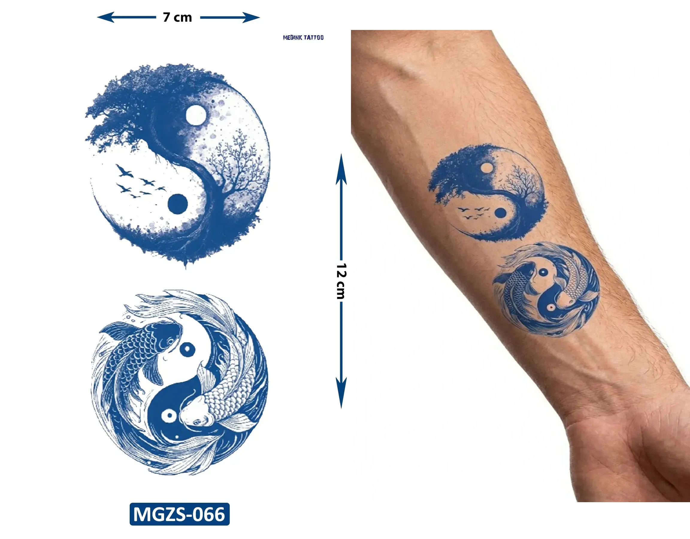 Ağaç Balık Ying Yang Geçici Dövme Yarı Kalıcı Aylık Yapıştırma Dövme