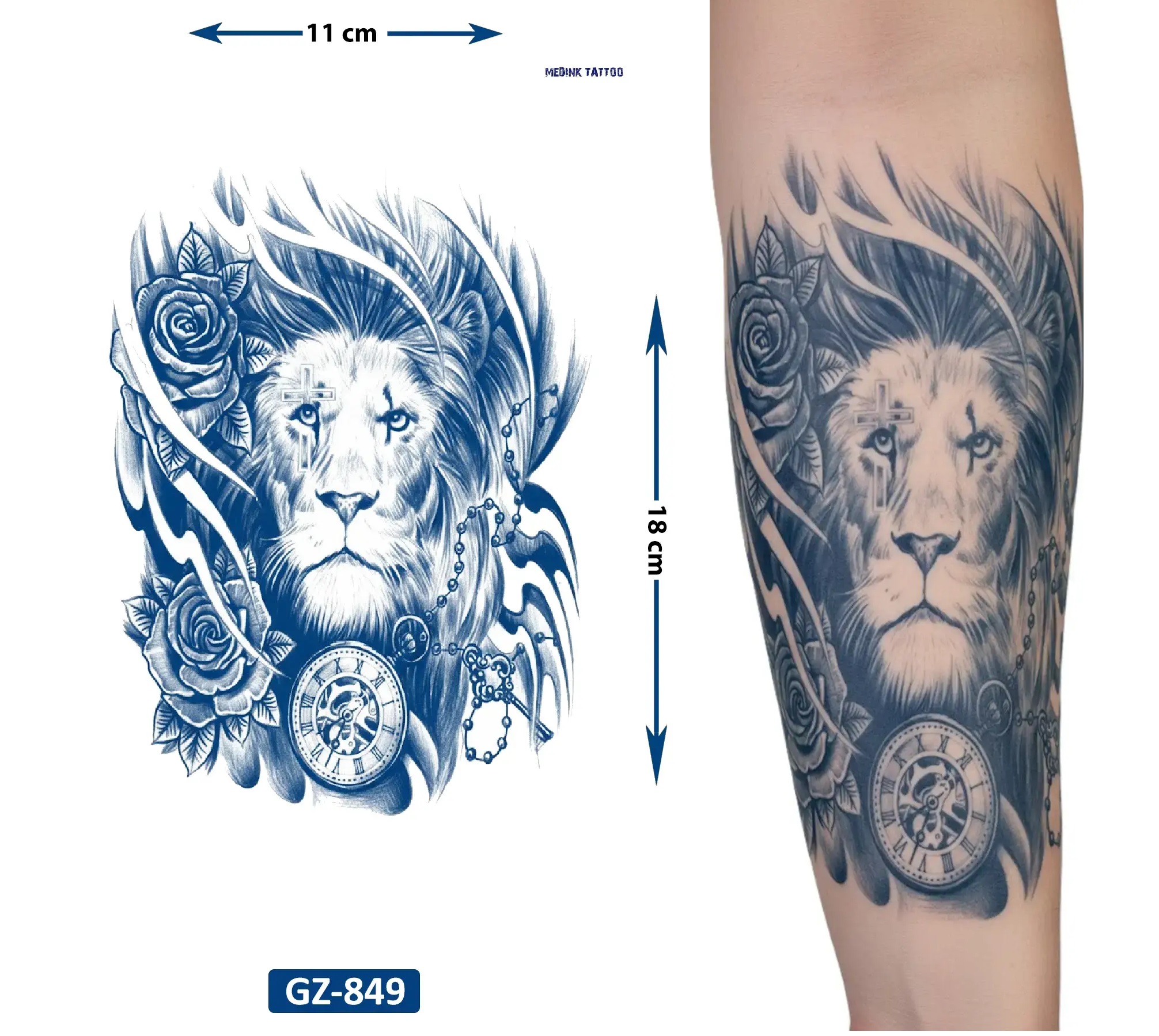 Heybetli Aslan 18x11 cm  Aylık Yarı Kalıcı kalıcı Geçici Dövme Yapıştırma Dövme