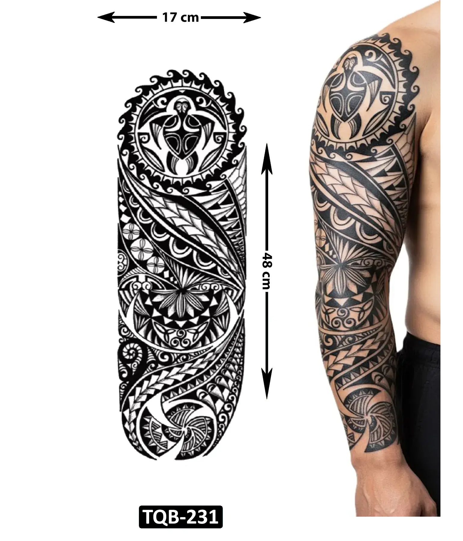 Maori Tribal 1 Hafta Kalıcı Tam Kol Yapıştırma Geçici Dövme 46 CM