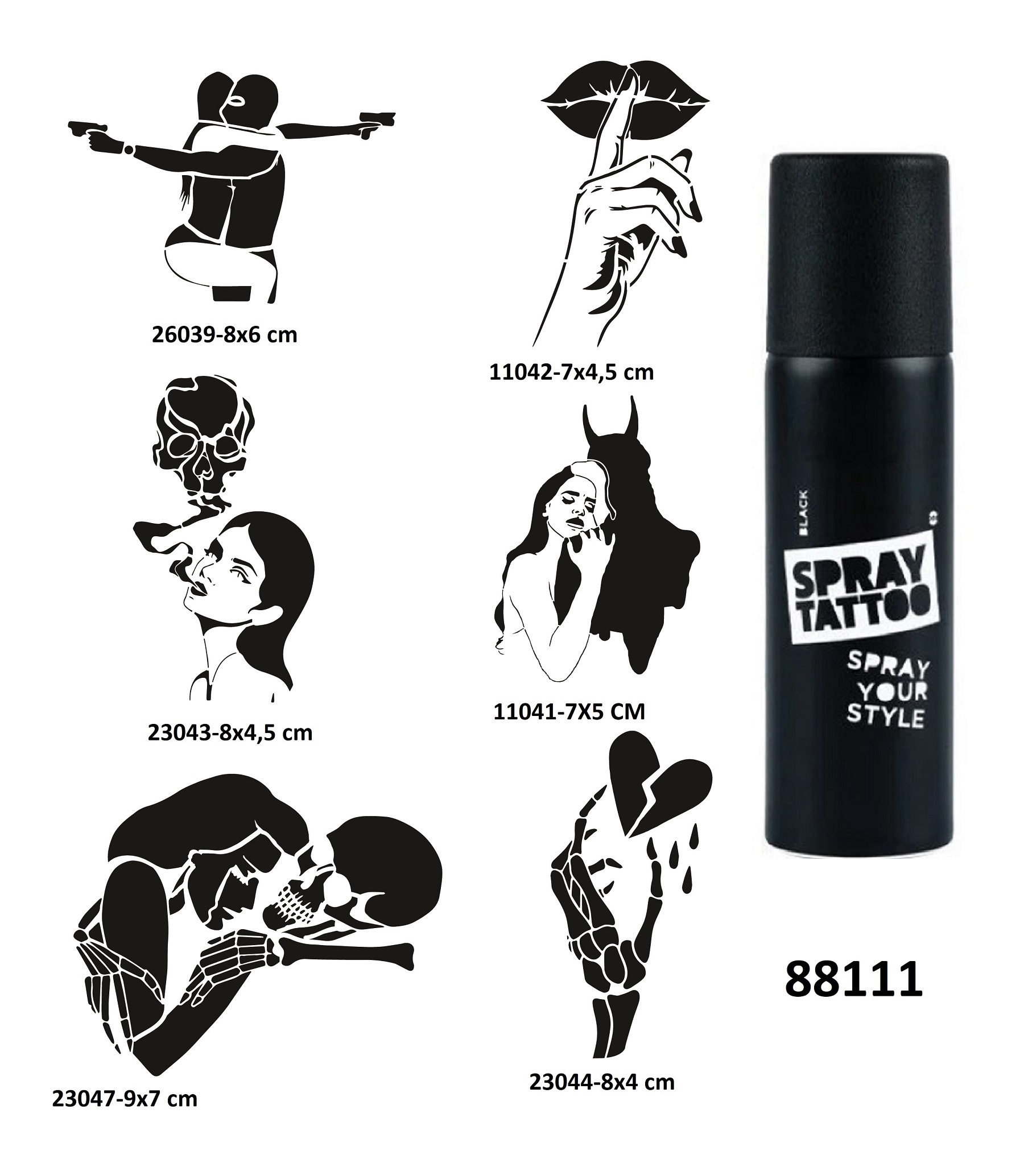 Kuru Kafa Şeytan Spray Tattoo Geçici Dövme Seti Dark Sprey Dövme Kiti