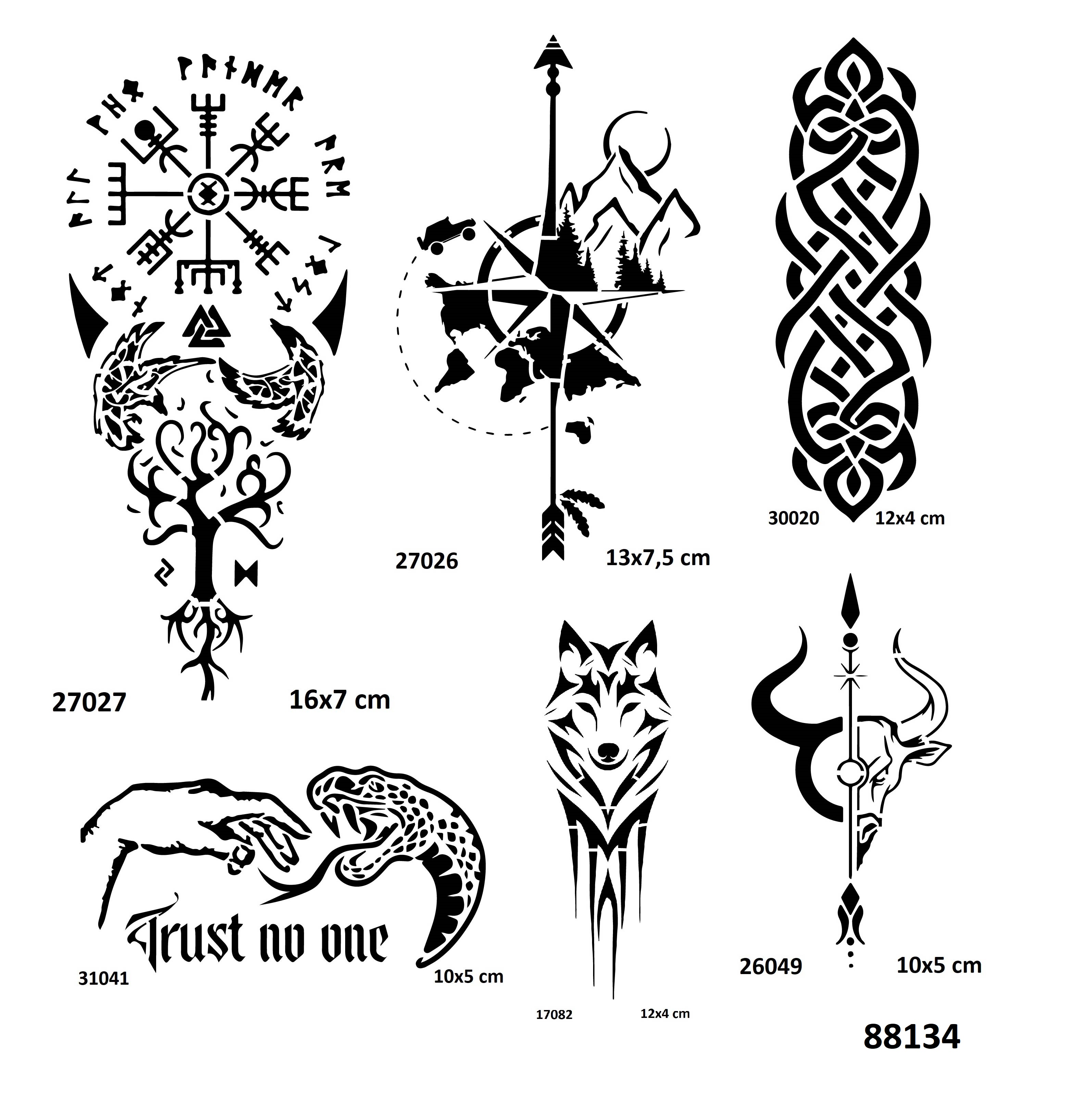 Tribal ve Pusula 6 Adet Stencil Dövme Kalıbı Şablon