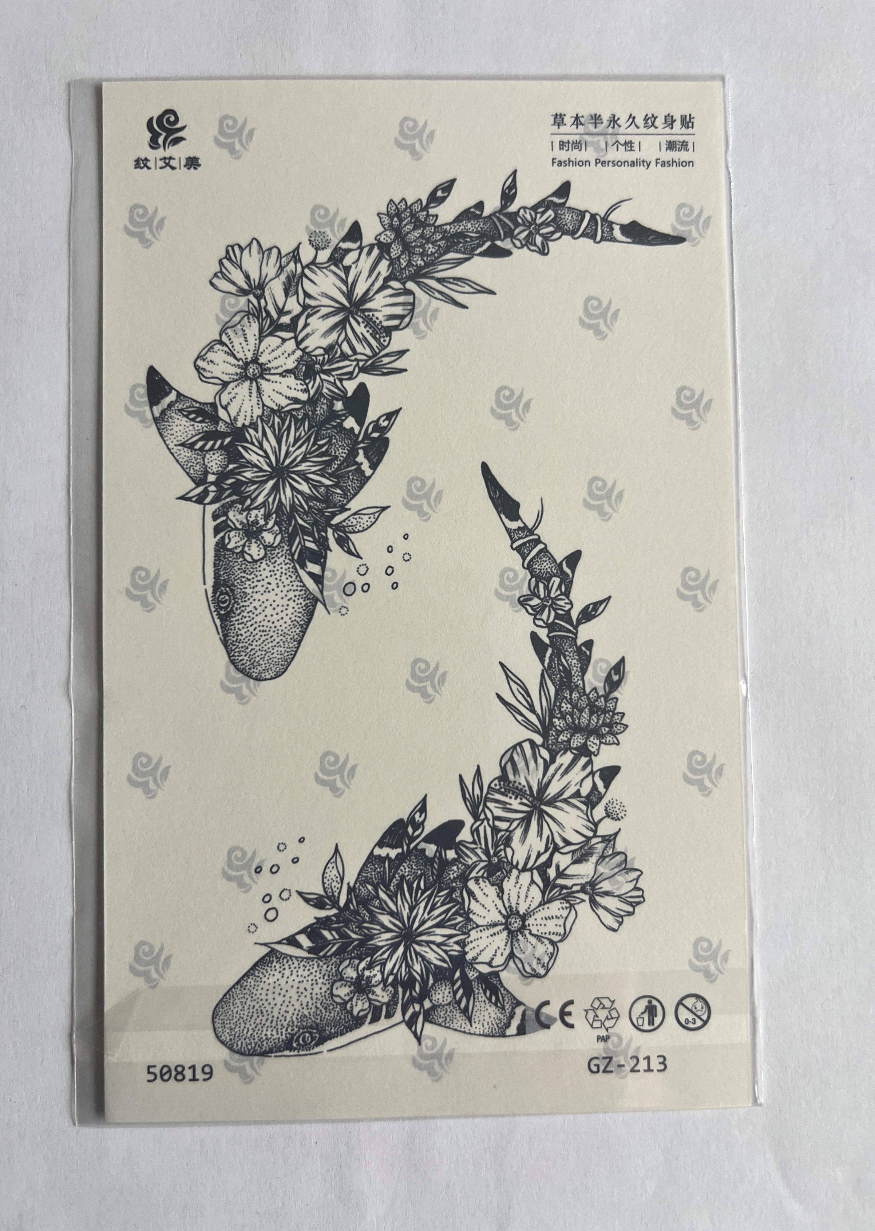 Süslü Balinalar Yarım Kol Yarı Kalıcı 1 Ay Kalıcı Geçici Dövme 18x11 cm