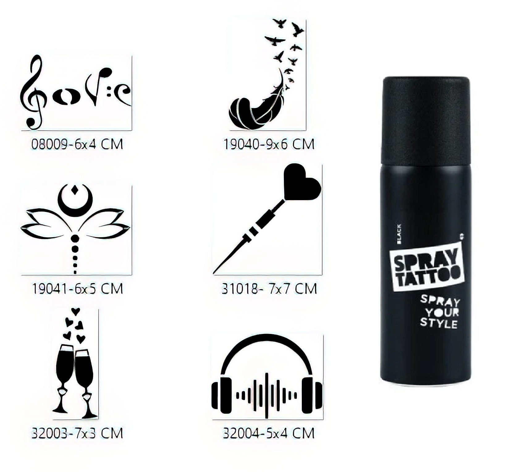 Aşk Ve Kuşlar Sprey Dövme Seti Spray Tatto
