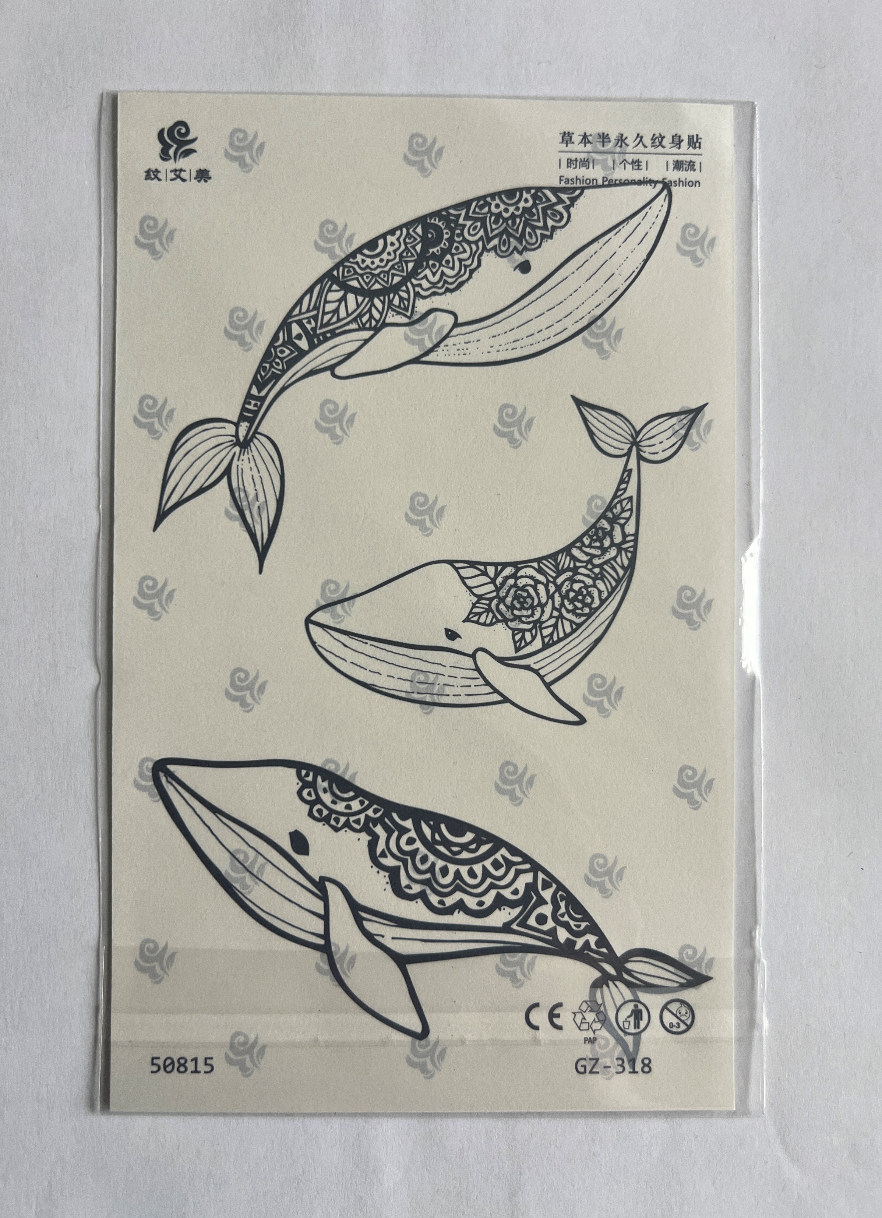 Balinalar Yarım Kol Yarı Kalıcı 1 Ay Kalıcı Geçici Dövme 18x11 cm