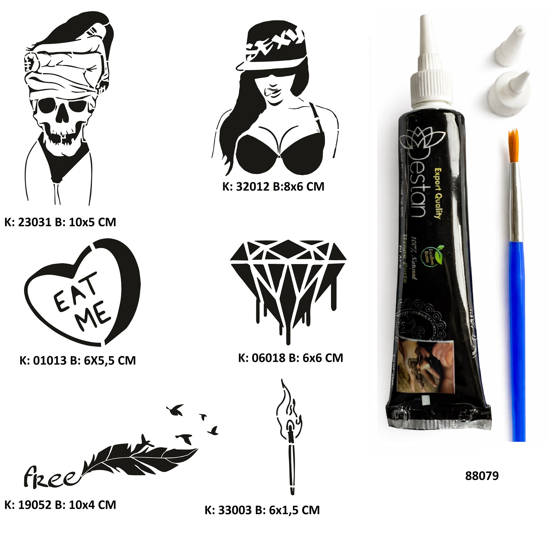 Davetkar Modeller Tüp Kına ve Fırça hediyeli Tattoo Geçici Dövme Seti