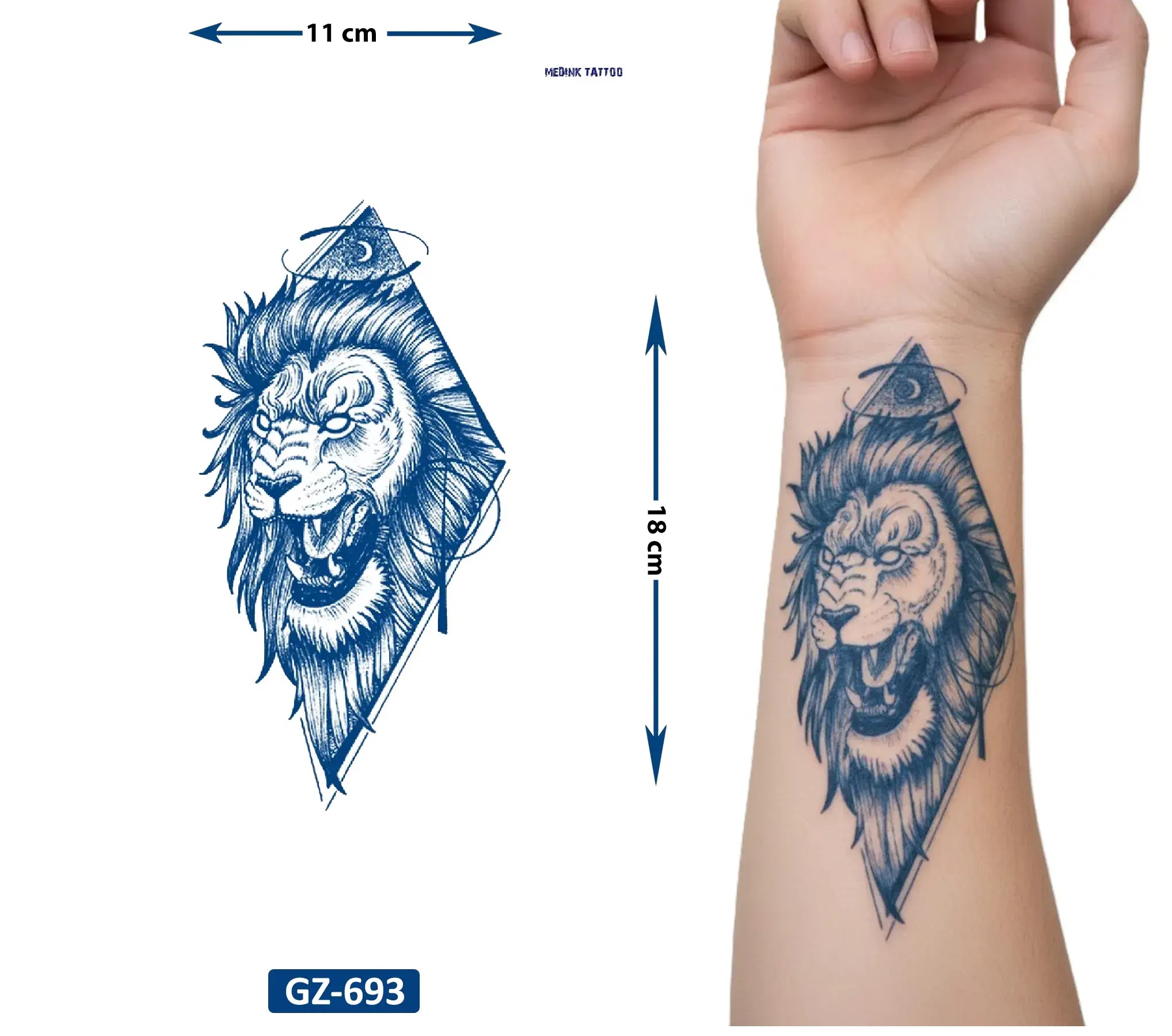 Kükreyen Aslan 18x11 cm 1 Aylık Yarı Kalıcı Yapıştırma Geçici Dövme