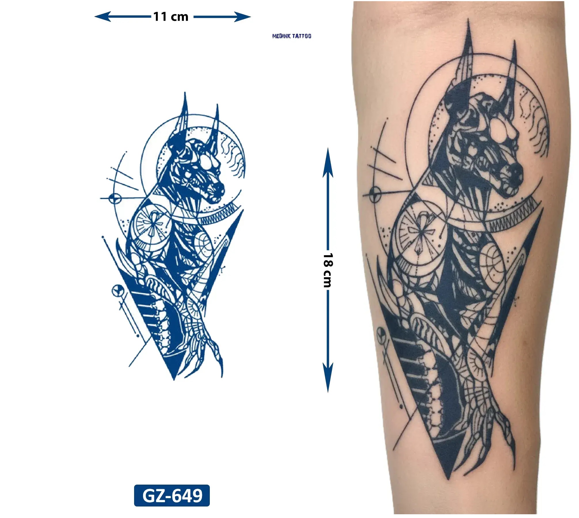 Anubis 18x11 cm 1 Aylık Yarı Kalıcı Yapıştırma Geçici Dövme