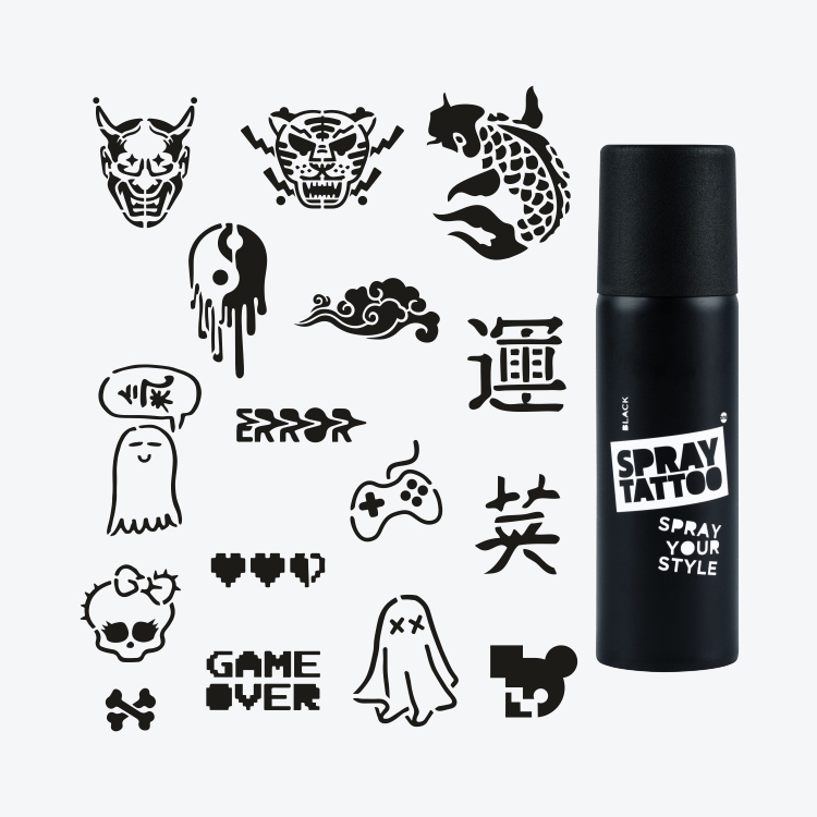 Tokyo City Pack Spray Tattoo Geçici Dövme Seti 16 Desen 1 Sprey