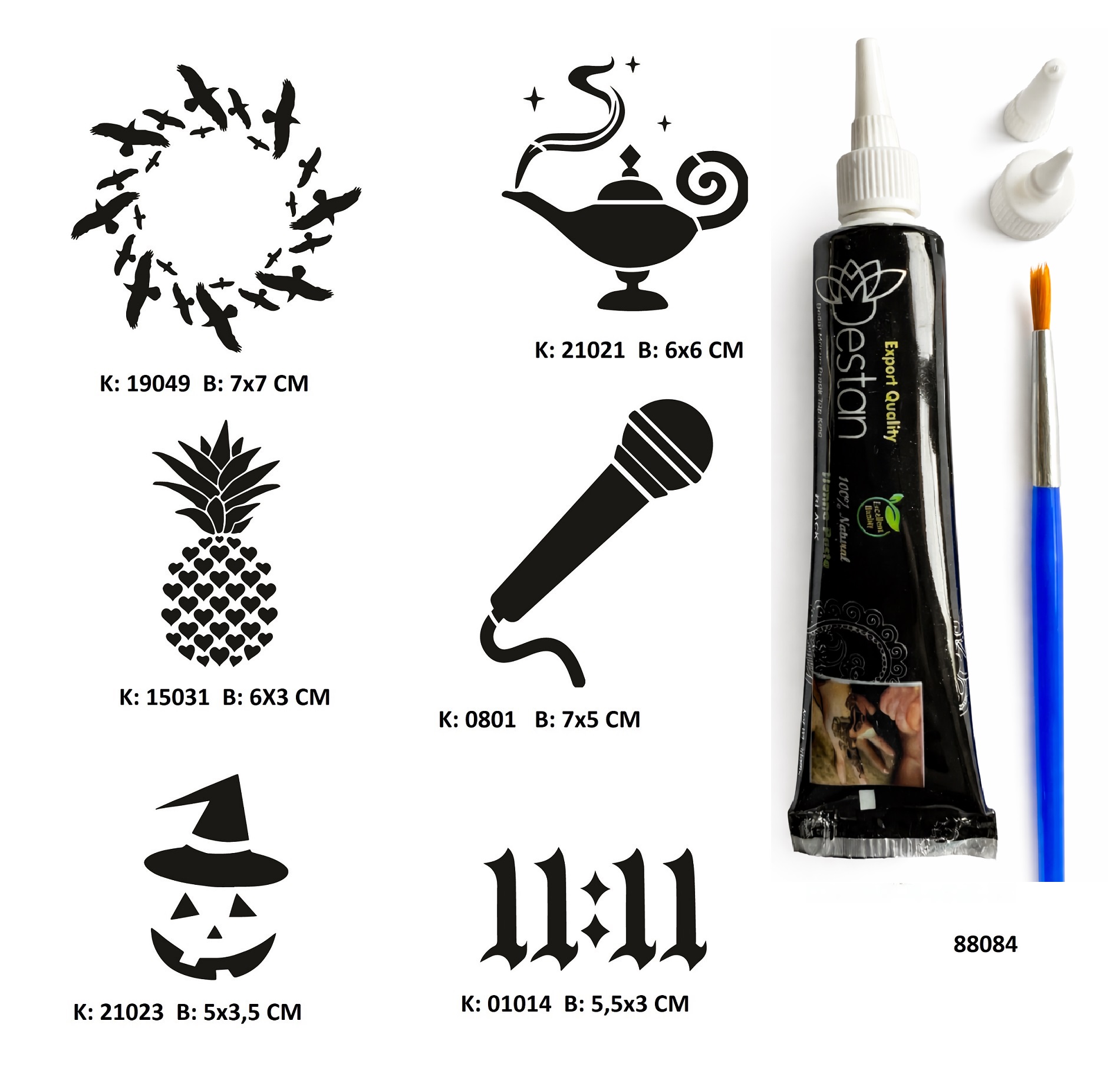 Hayalperest Modeller Tüp Kına ve Fırça hediyeli Tattoo Geçici Dövme Seti