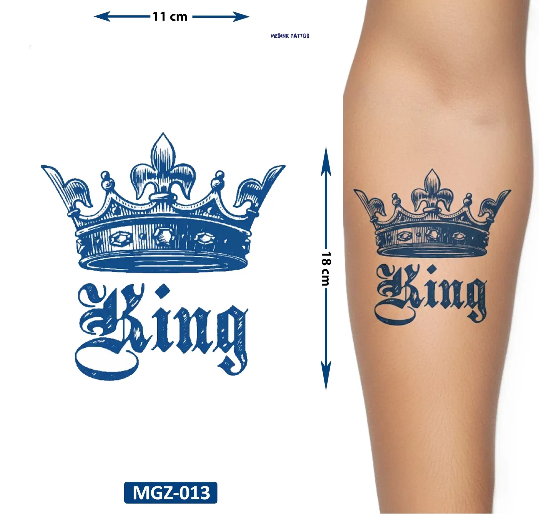 King 18x11 cm Yarı Kalıcı Hayalet Geçici Dövme Yapıştırma Dövme