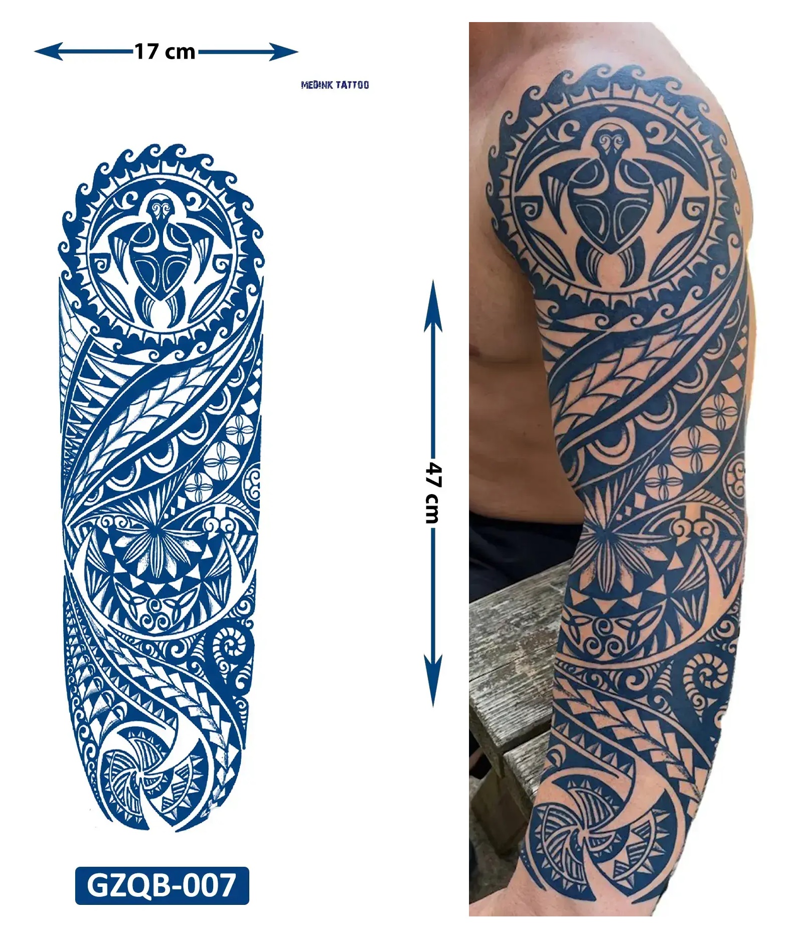 Tribal Maori 3 Hafta Kalıcı Tam Kol Bacak Kaplama Yapıştırma Geçici Dövme 46 CM