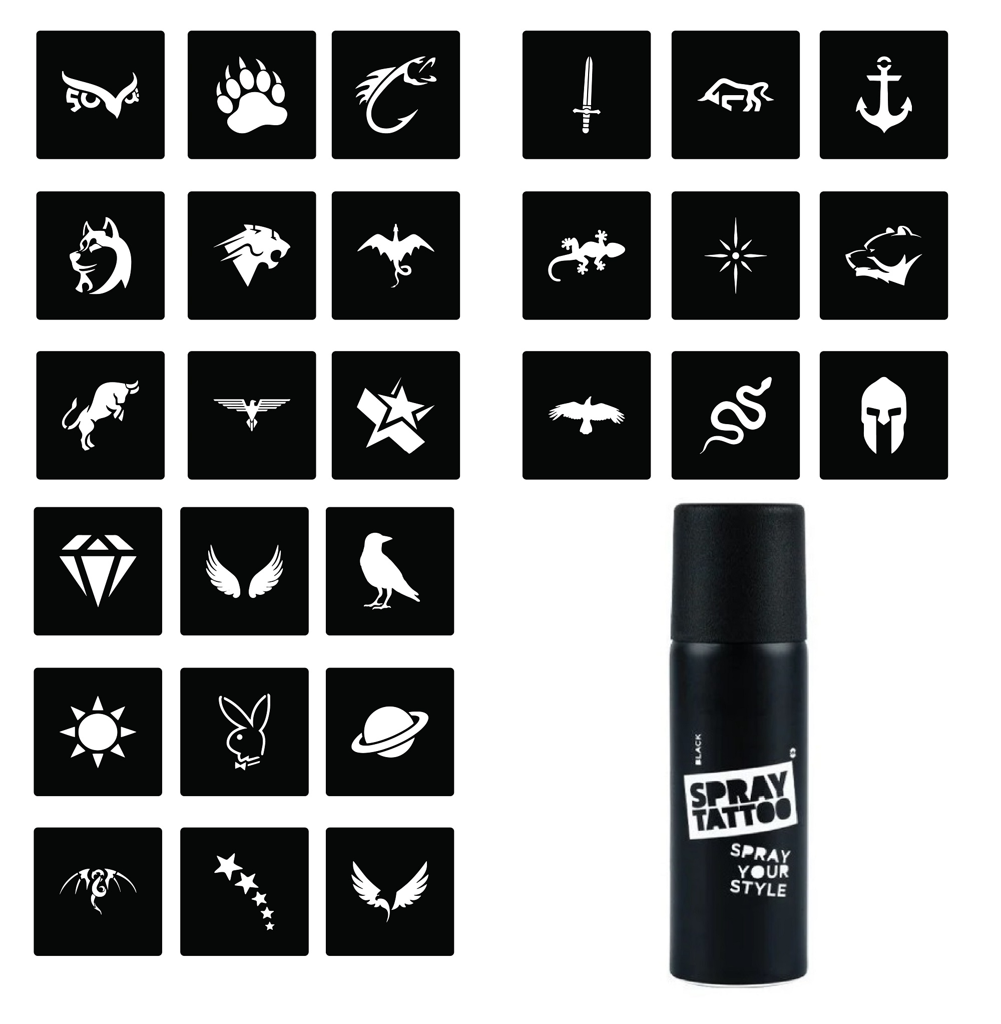 Minimal 27 Adet erkek deseni ve Spray Tattoo Geçici Dövme Seti