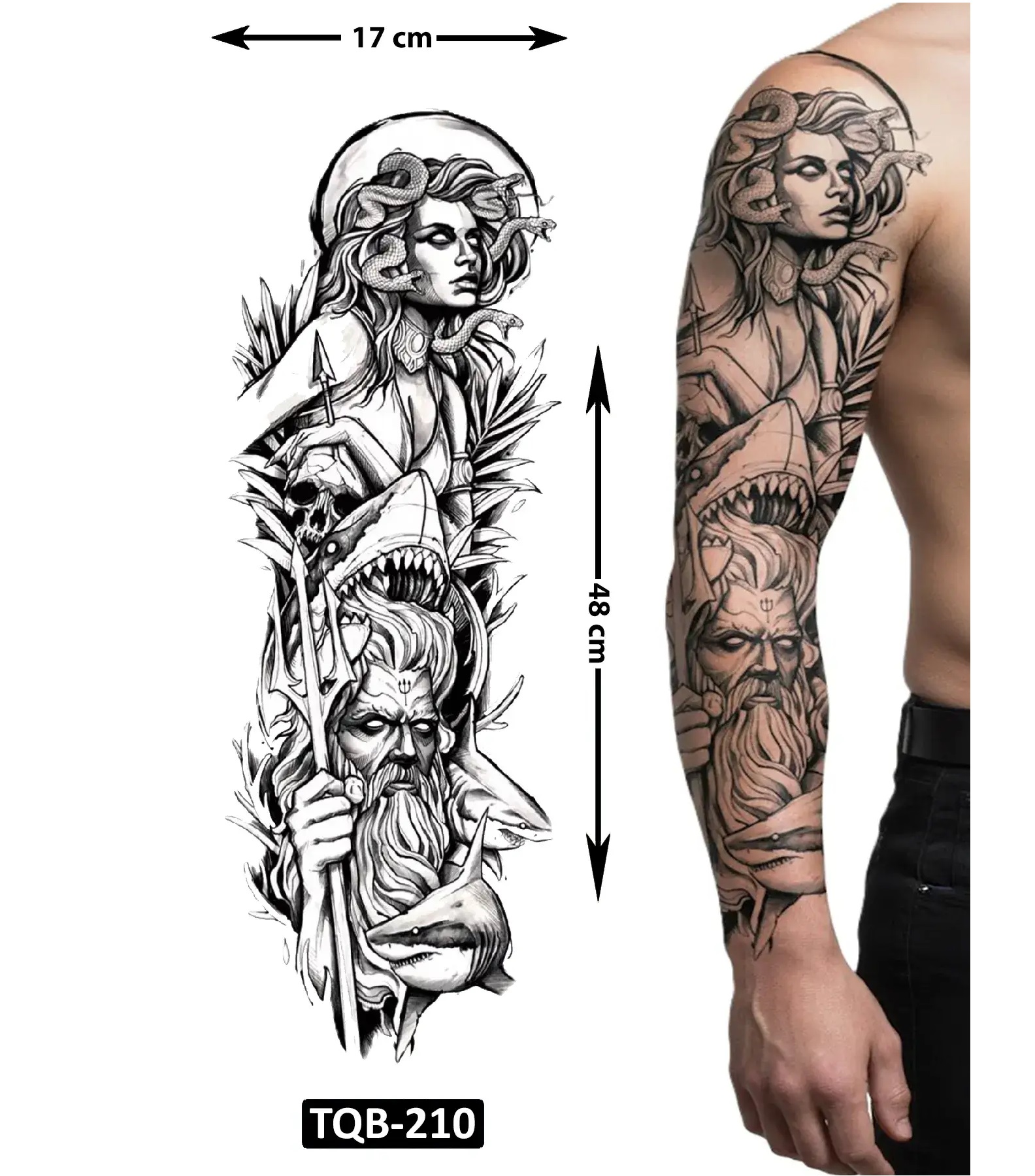 Medusa 1 Hafta Kalıcı Tam Kol Yapıştırma Geçici Dövme 48 CM