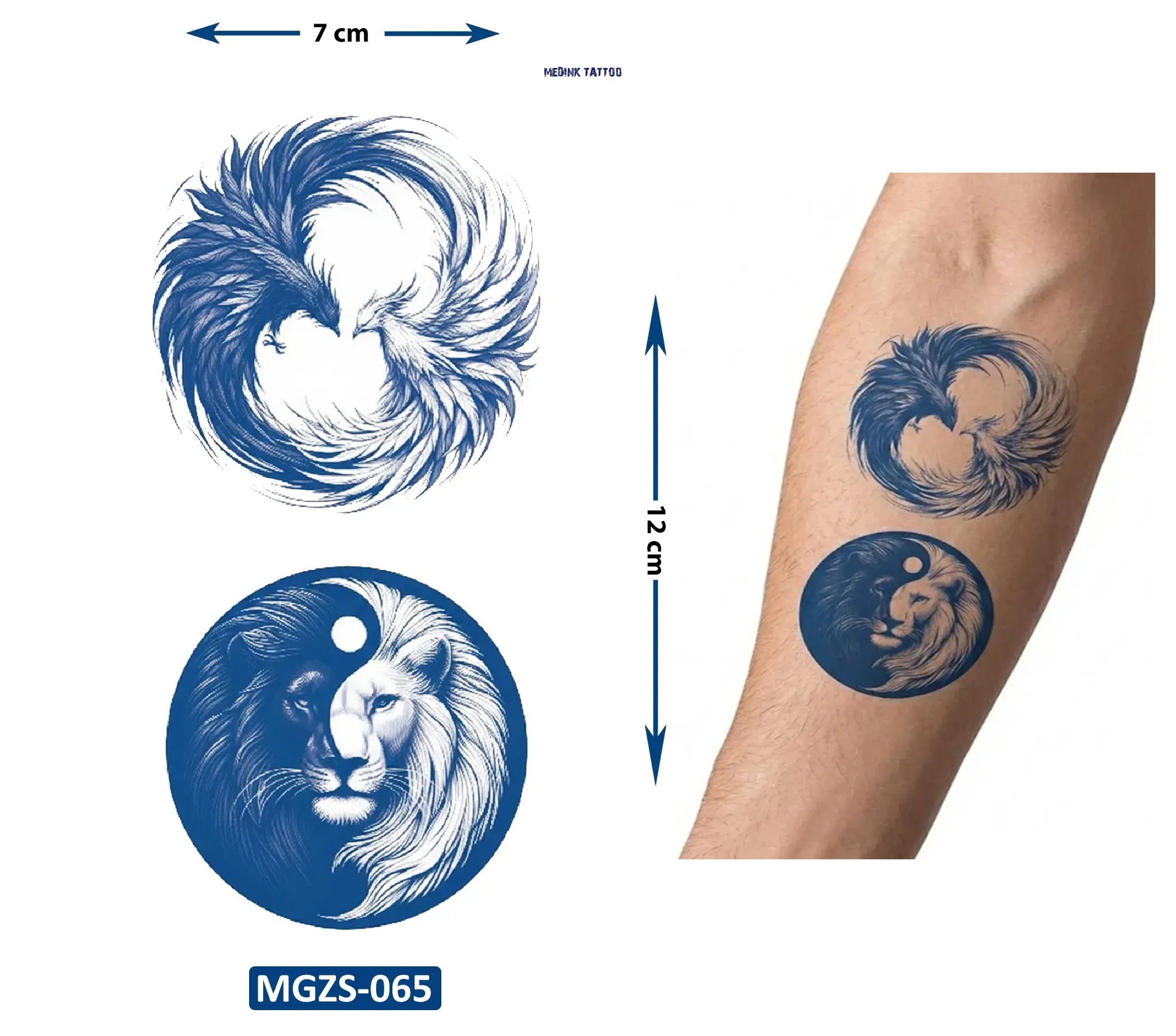 Anka Aslan Ying Yang Geçici Dövme Yarı Kalıcı Aylık Yapıştırma Dövme