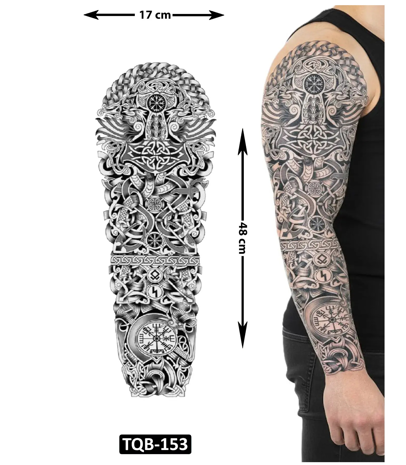 Viking 1 Hafta Kalıcı Tam Kol Yapıştırma Geçici Dövme 48 CM