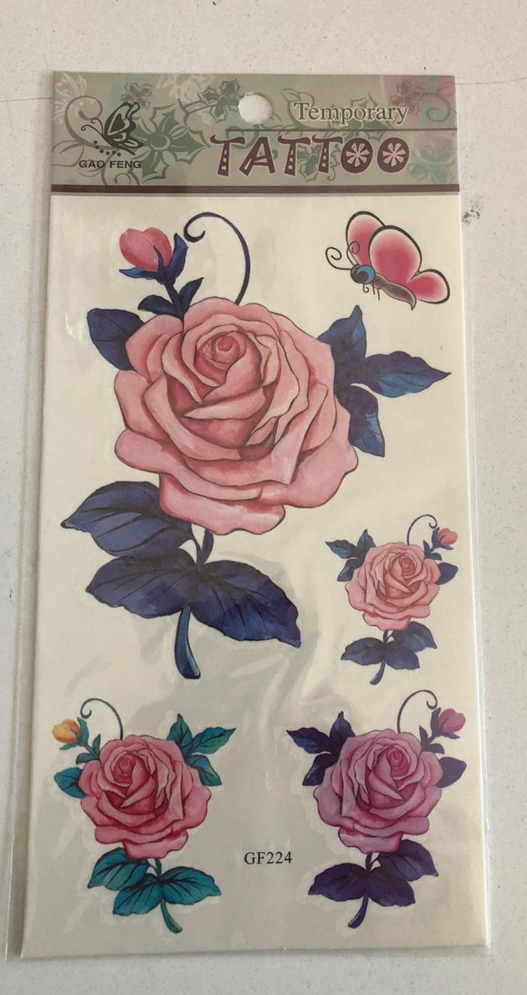 Yapıştırma Sticker Dövme Pembeli Güller Geçici Dövmesi