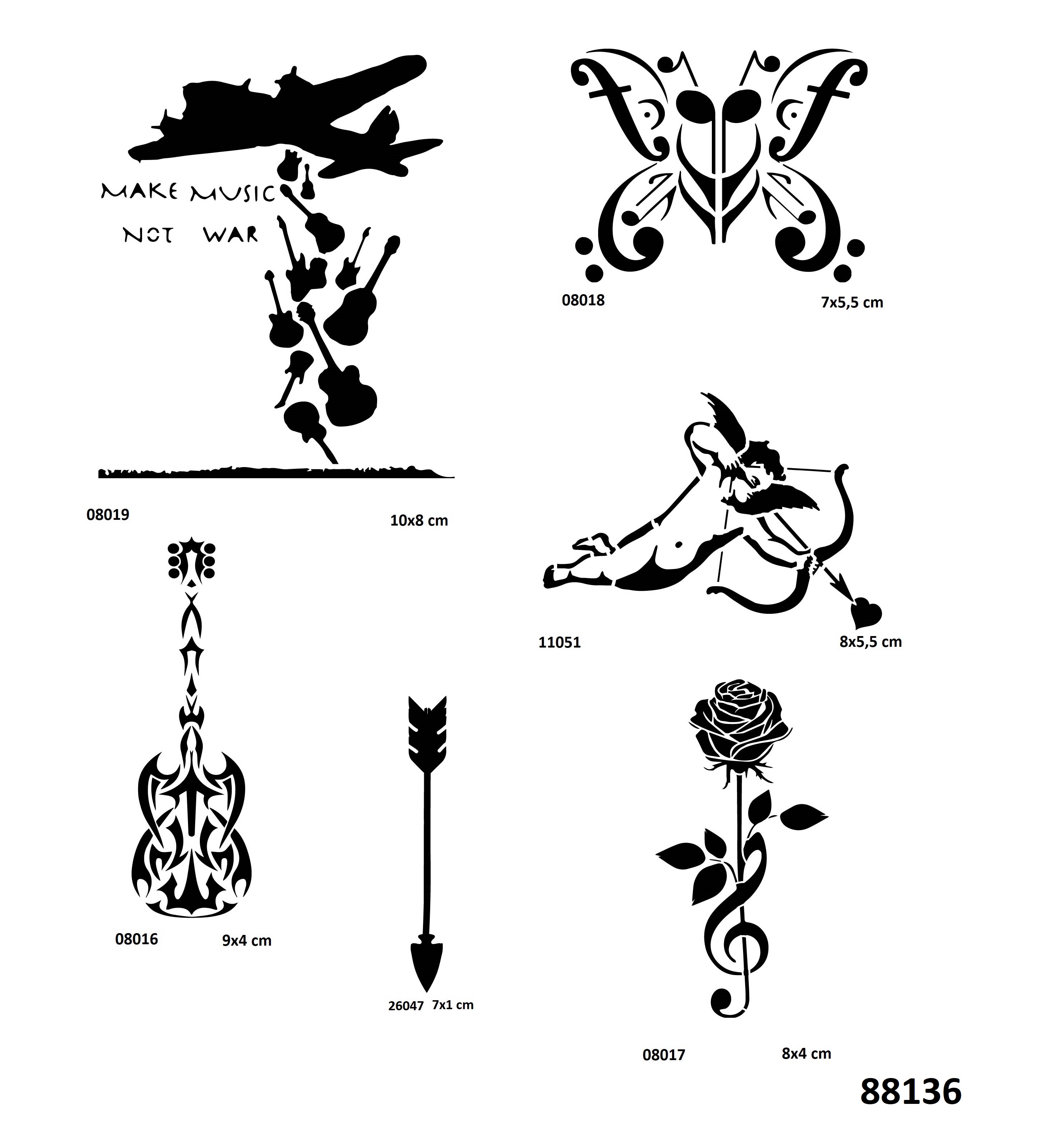Müzik Hayatttır 6 Adet Stencil Dövme Kalıbı Şablon