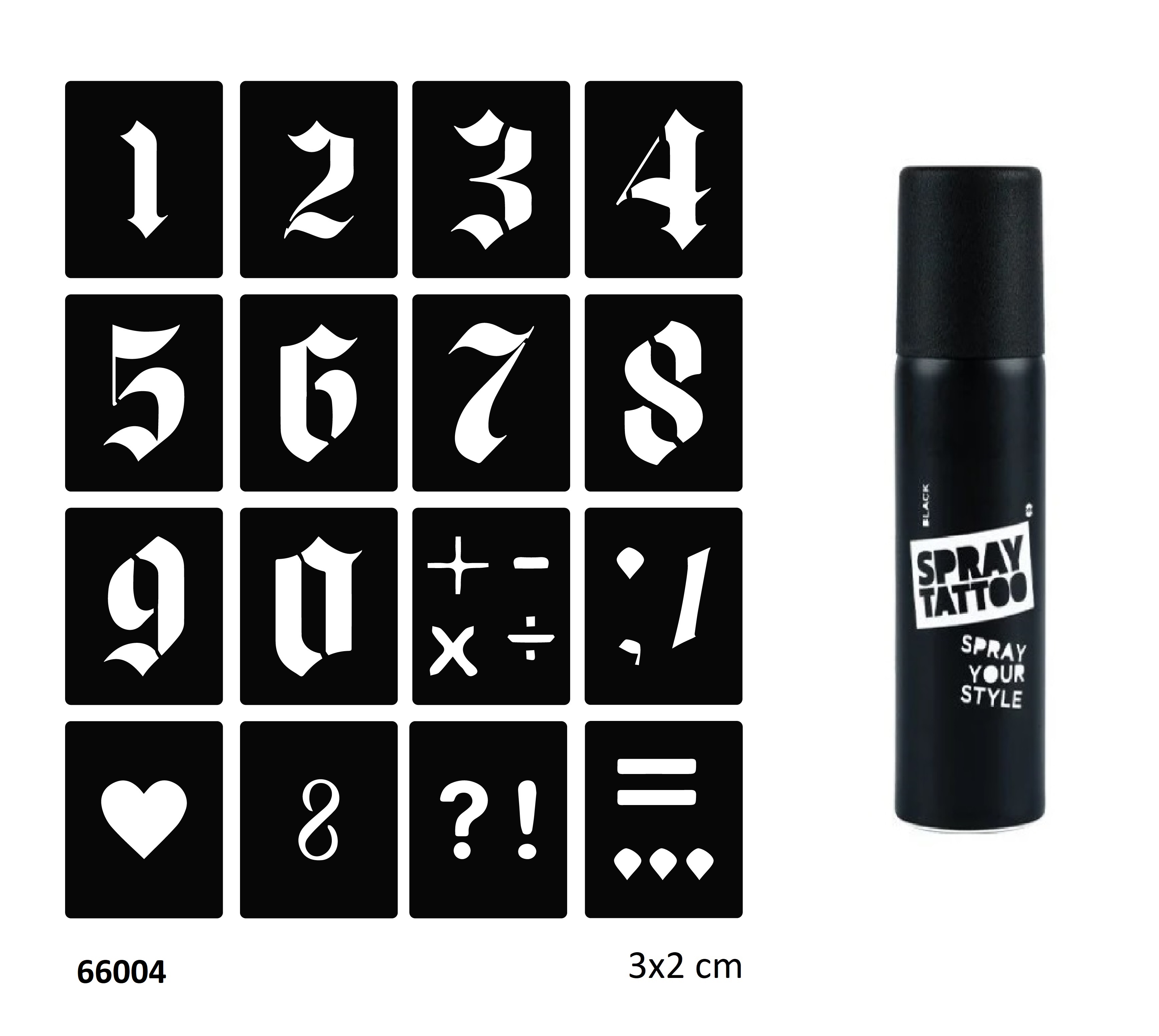Büyük Rakamlar ve Spray Tattoo Geçici Dövme Seti